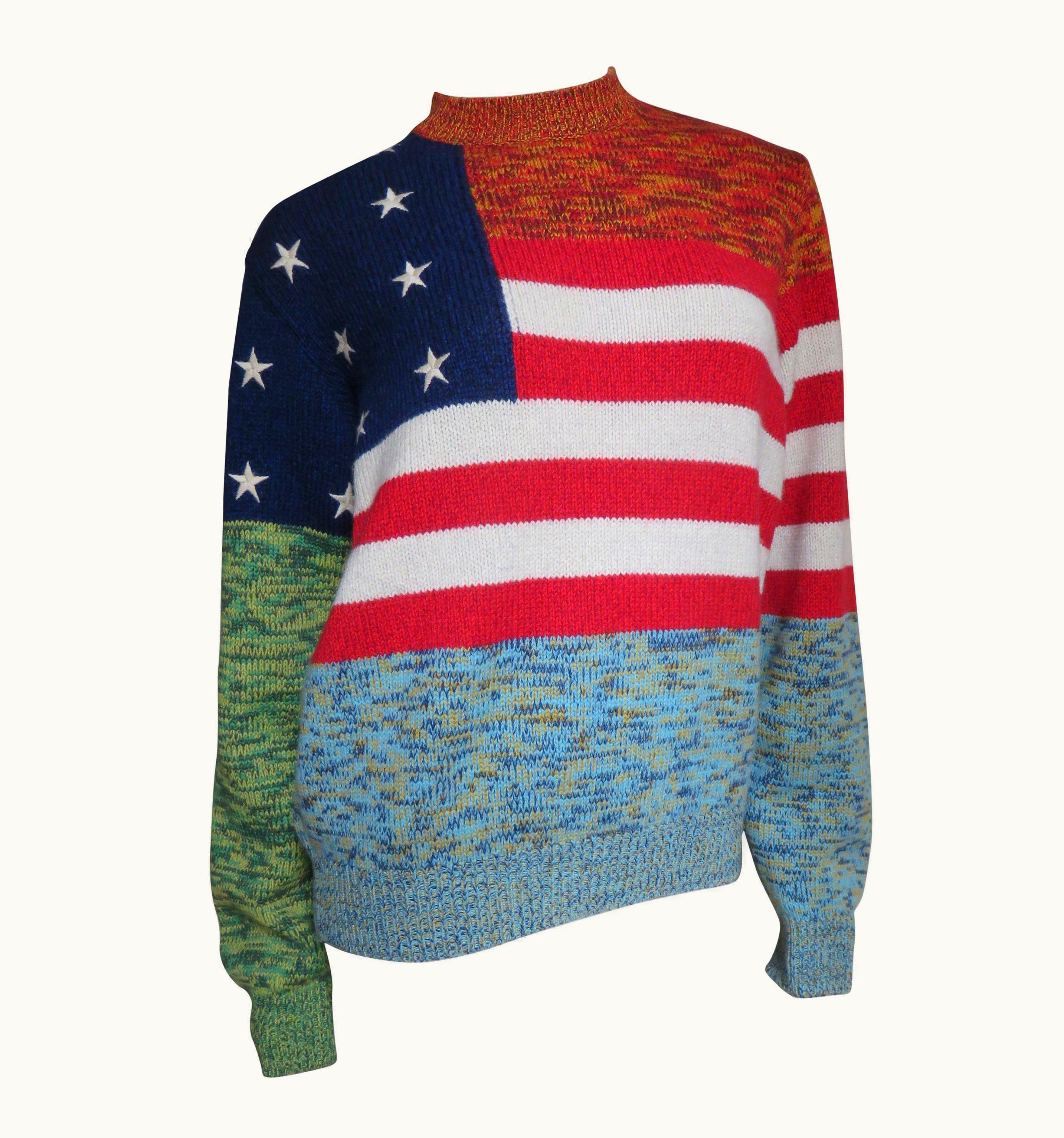 Gianni Versace Couture Gianni Versace Cashmere Colorblock American Flag Sweater