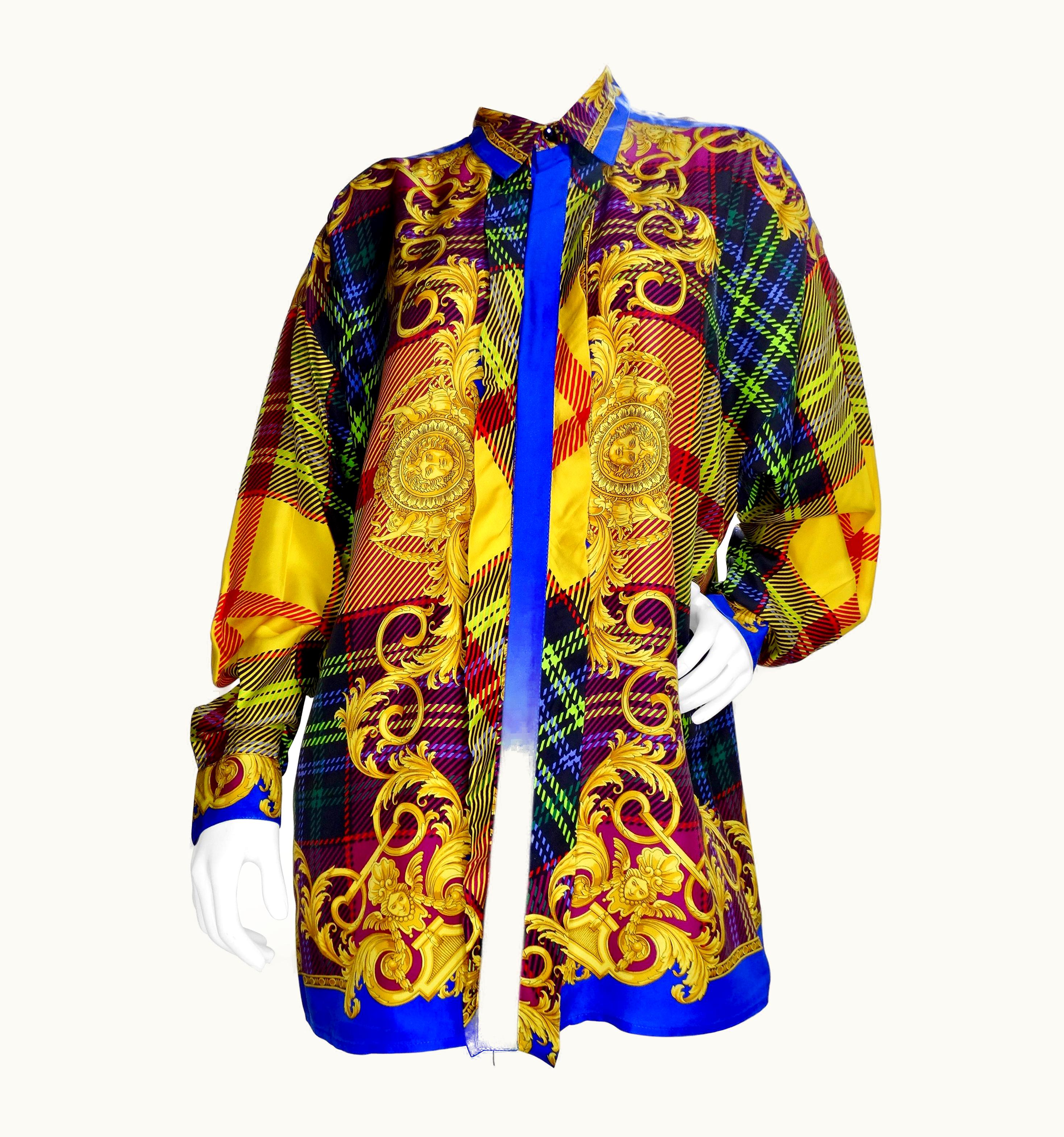 Gianni Versace Couture Gianni Versace 1990s Multi-Colored Plaid Silk Shirt