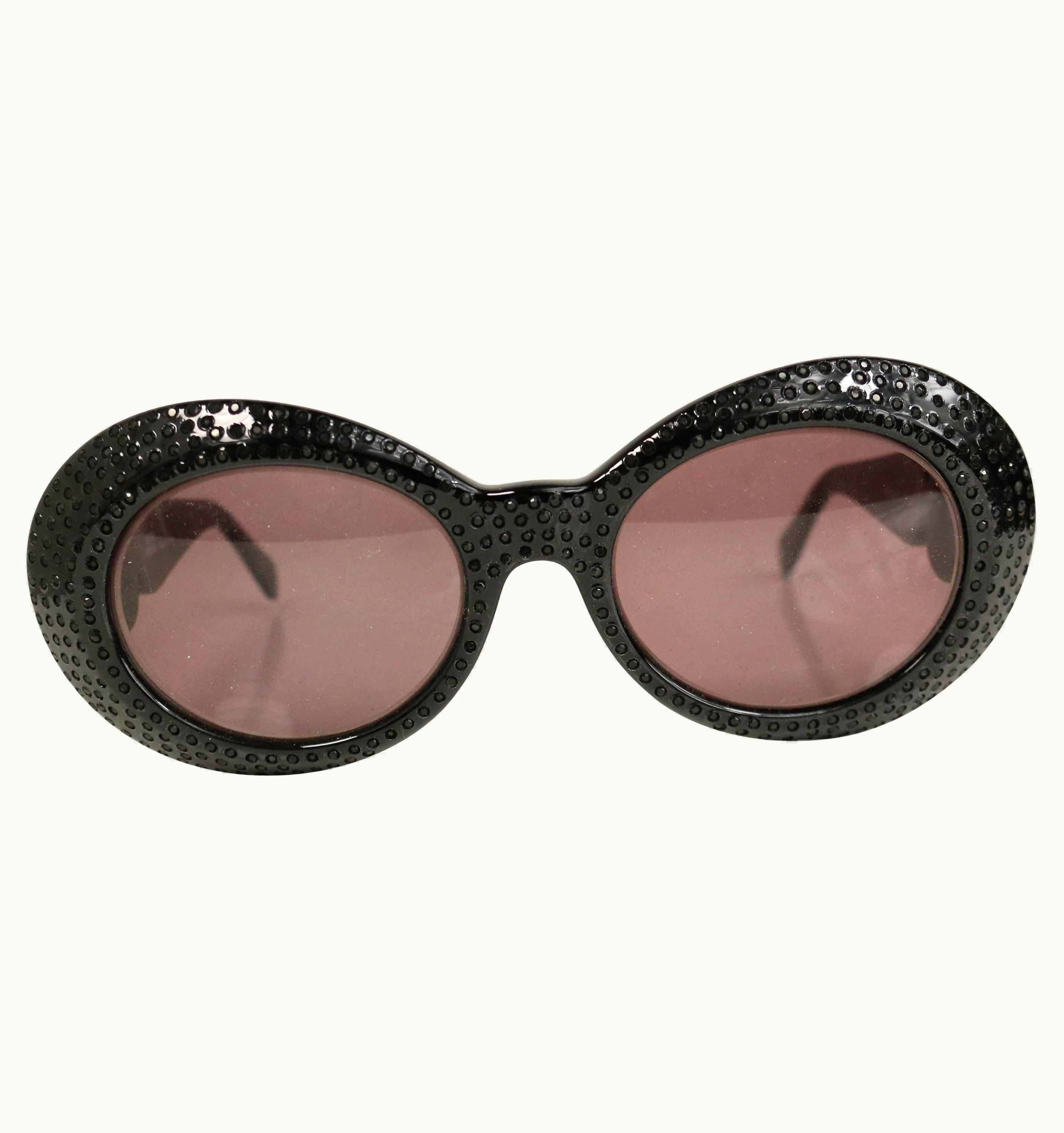Gianni Versace Couture Gianni Versace Black Oval Sunglasses With Black Sapphires