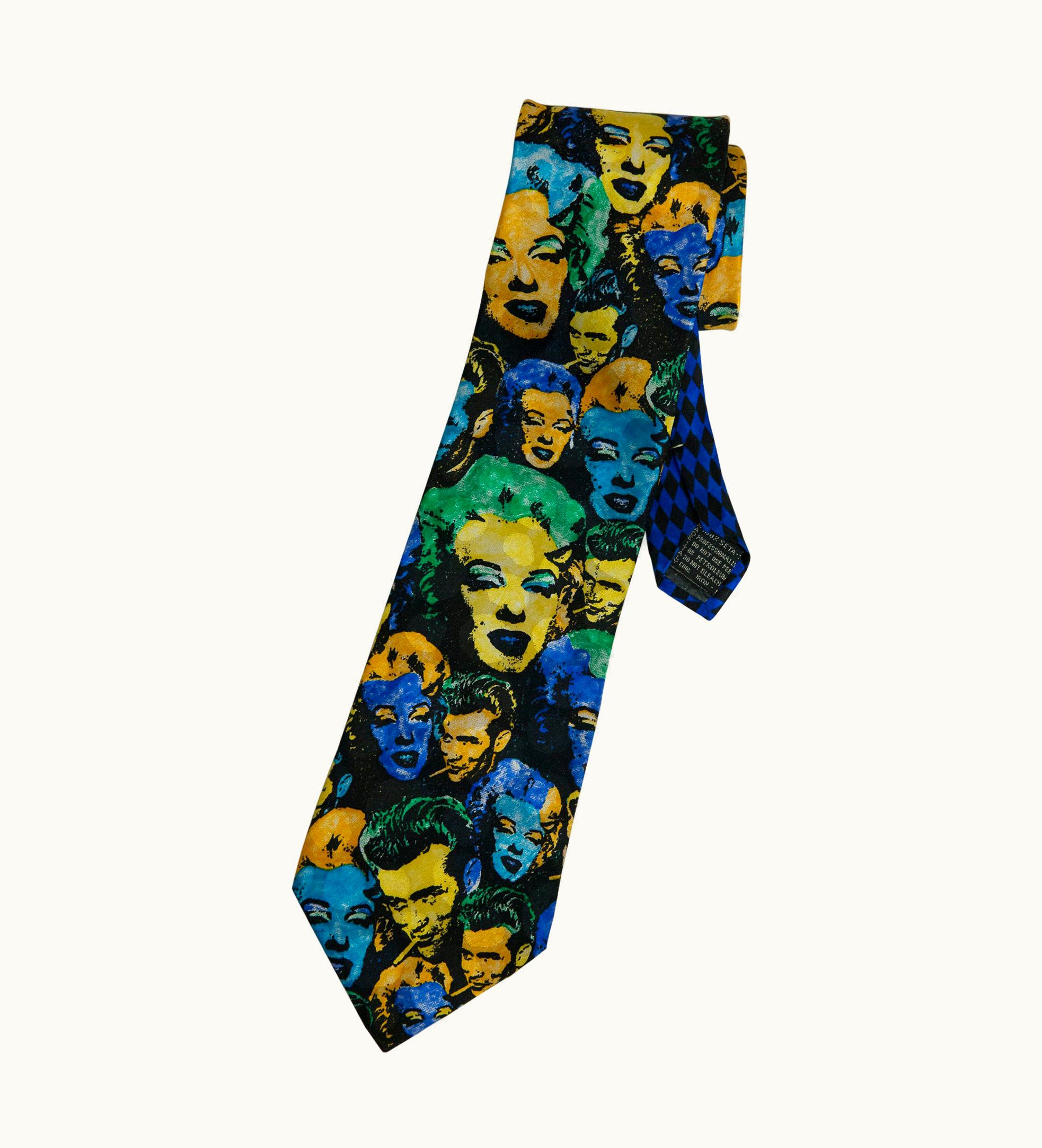 Gianni Versace Couture Gianni Versace Marilyn & James Dean Print Silk Neck Tie