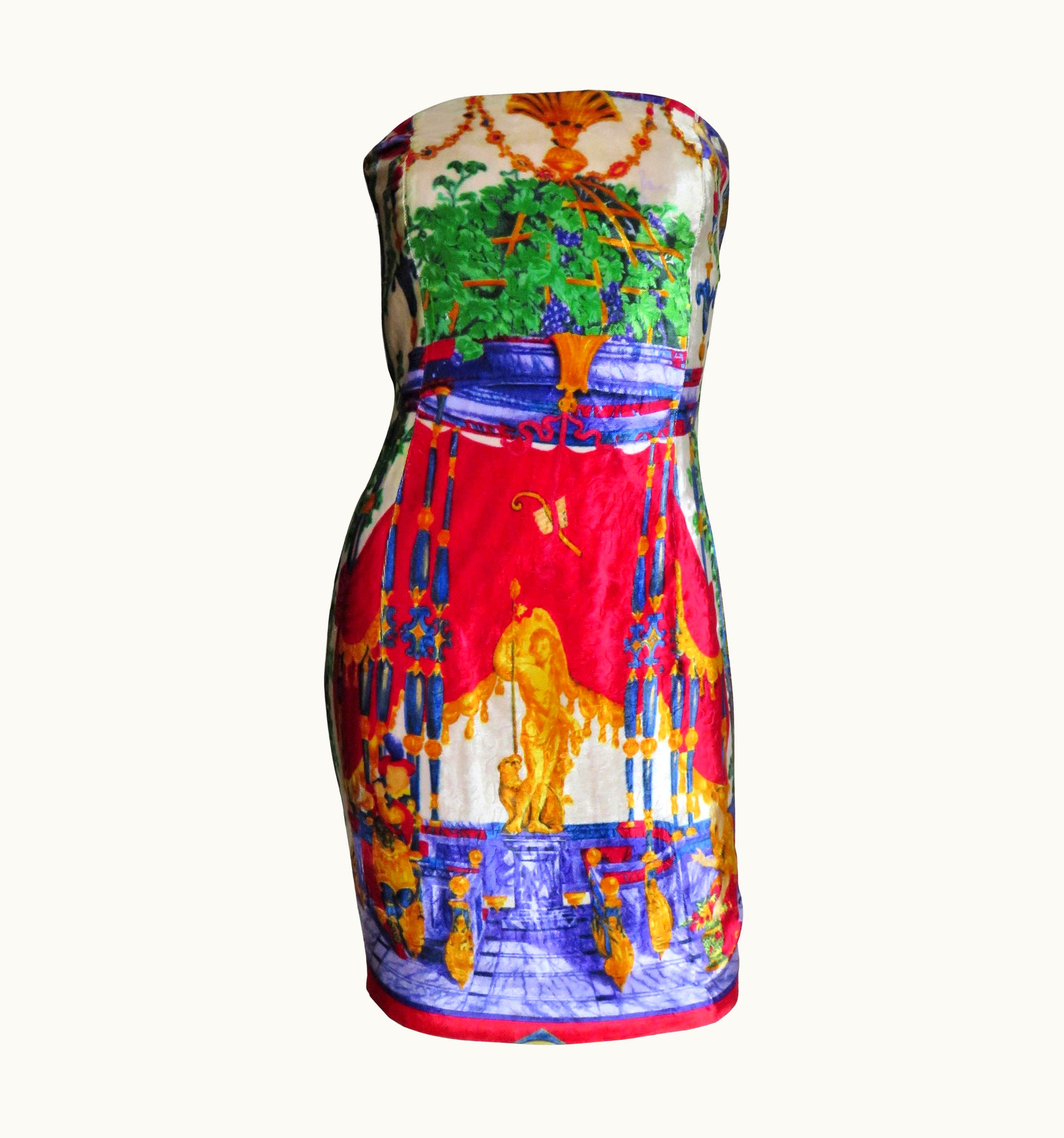 Gianni Versace Couture Gianni Versace Silk Baroque Strapless Dress 1990s