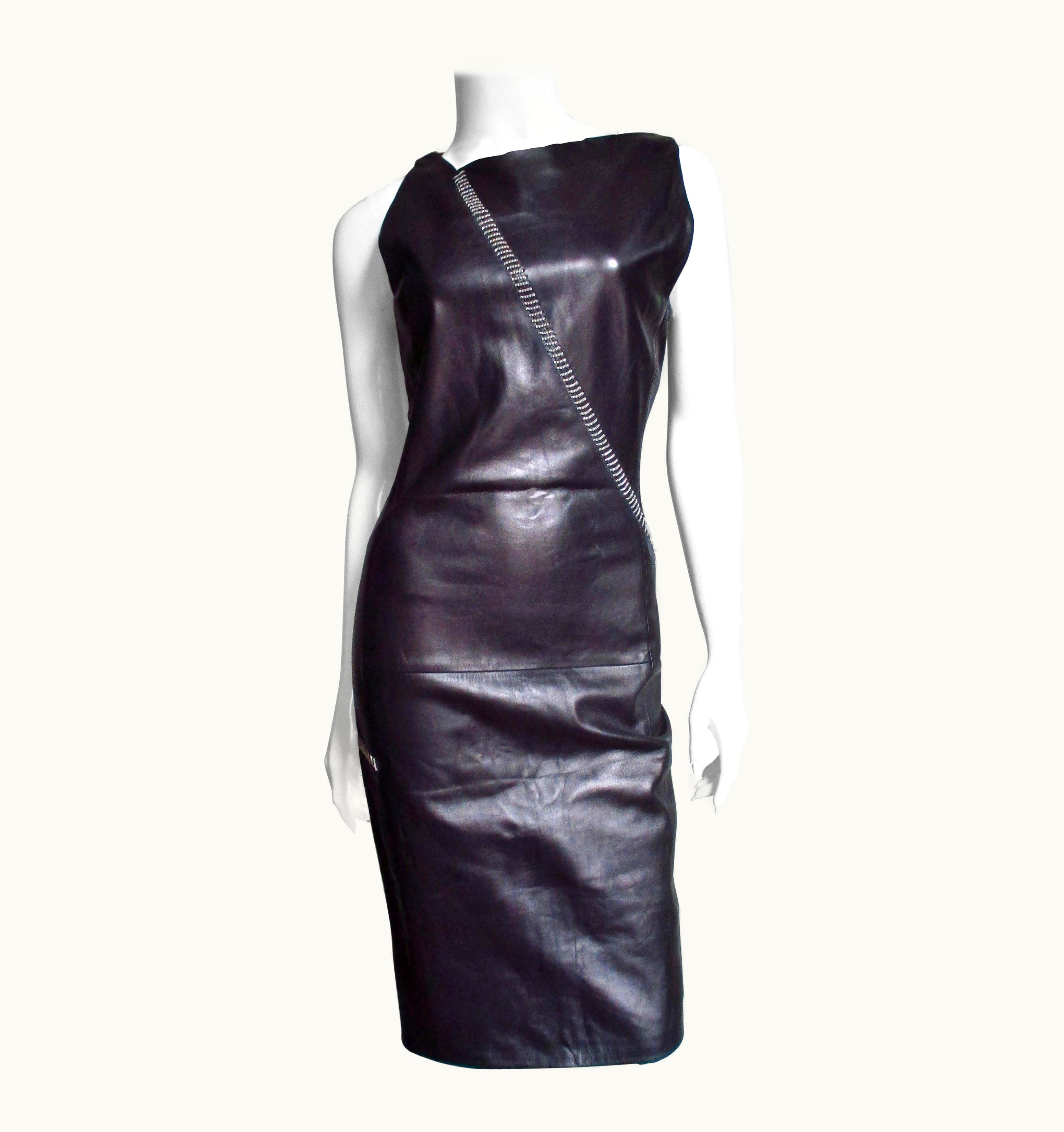 Gianni Versace Couture Gianni Versace Leather Dress With Chain Trim