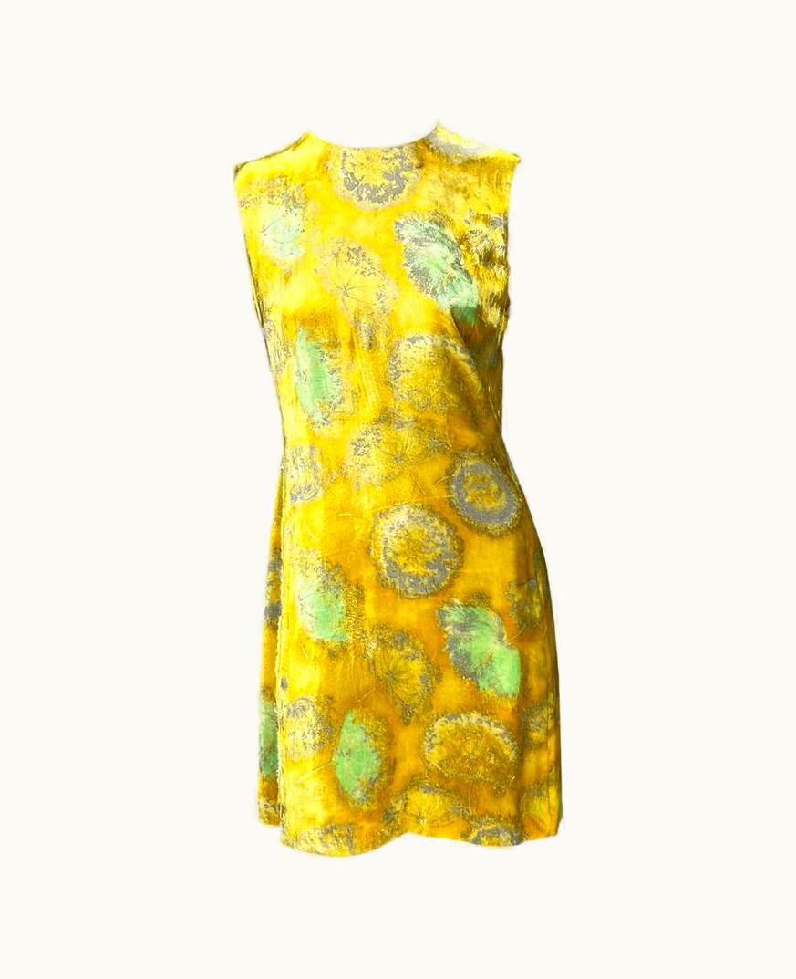 Gianni Versace Couture 1997 Gianni Versace Yellow Velvet Dandelion Floral Dress