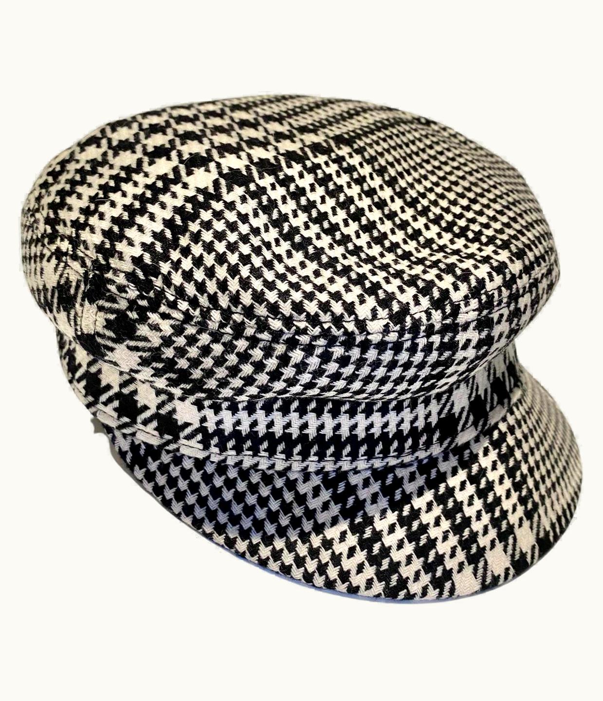 Gianni Versace Couture 1990s Gianni Versace Black And White Houndstooth Flat Cap