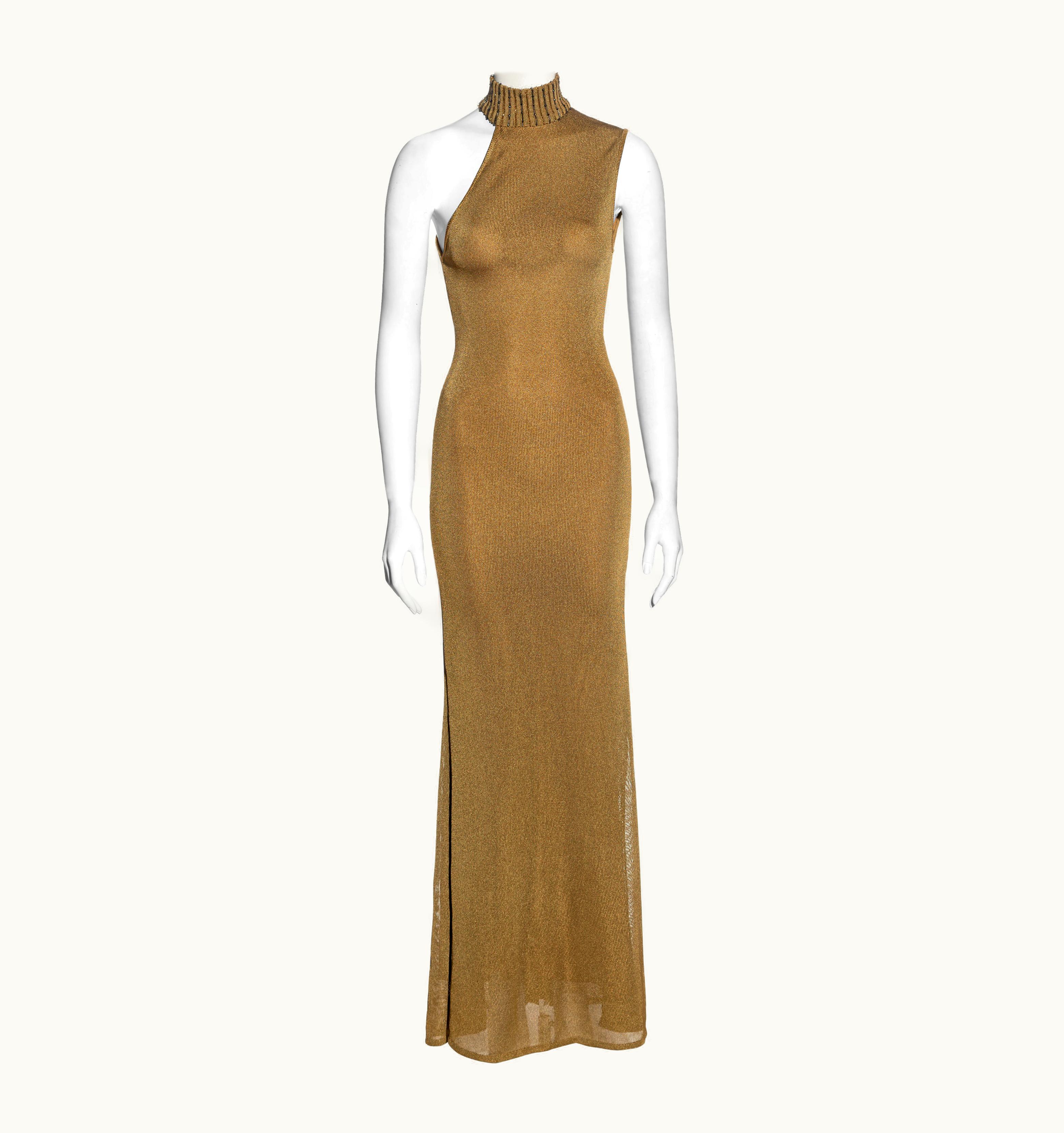 Gianni Versace Couture Gianni Versace Gold Knitted Asymmetric Evening Dress, AW 1996