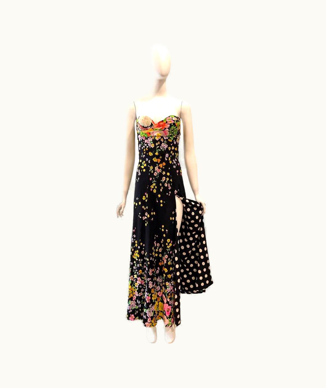 Gianni Versace Couture S/S 1993 Gianni Versace Floral Strapless Bustier Gown