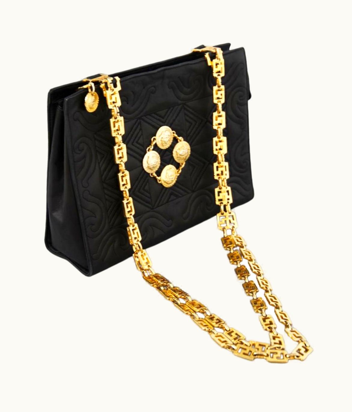Versace Versace Medusa Vintage Leather Bag With Gold Belt