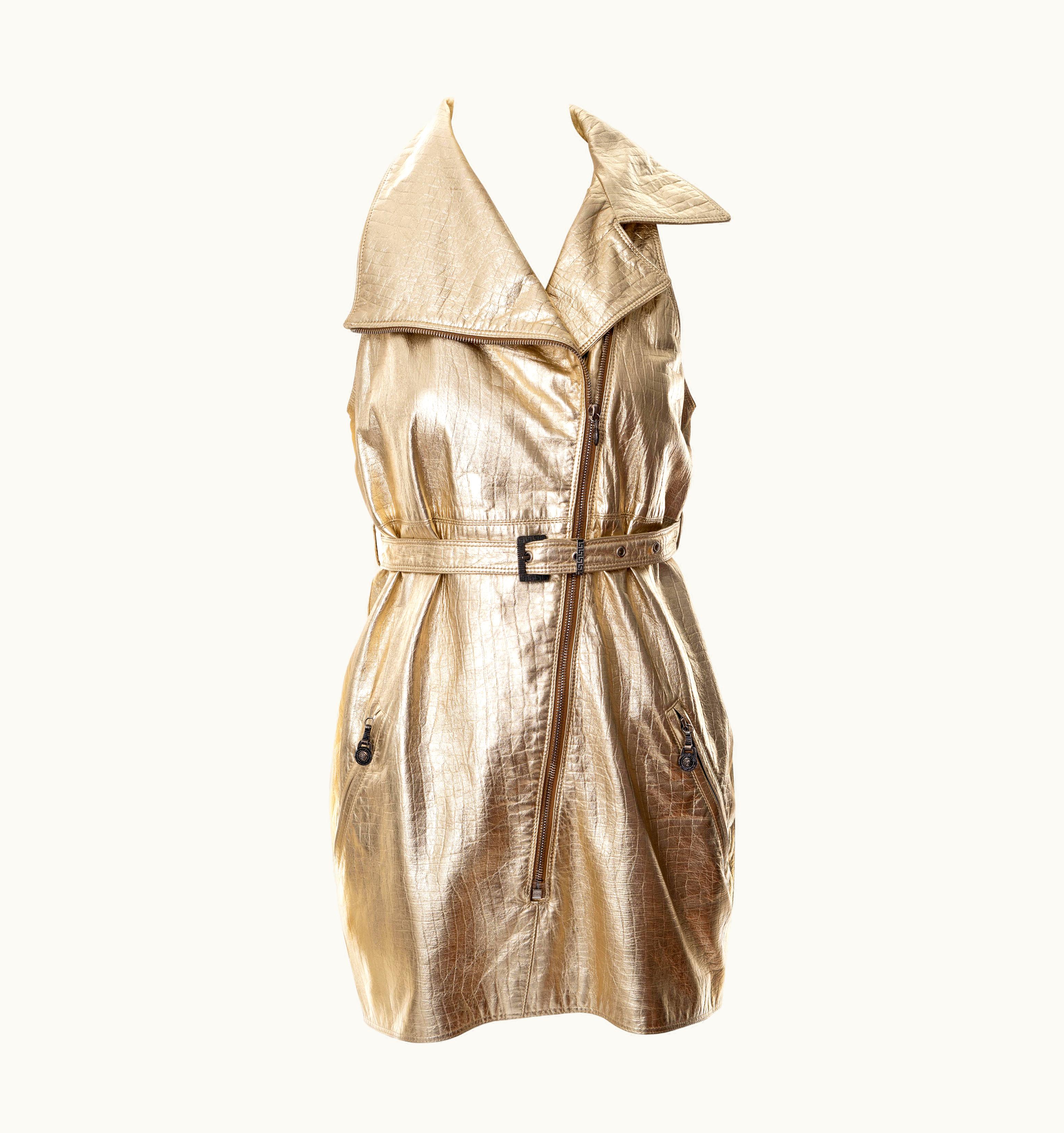 Gianni Versace Couture Gianni Versace Metallic Gold Leather Mini Dress, AW 1994