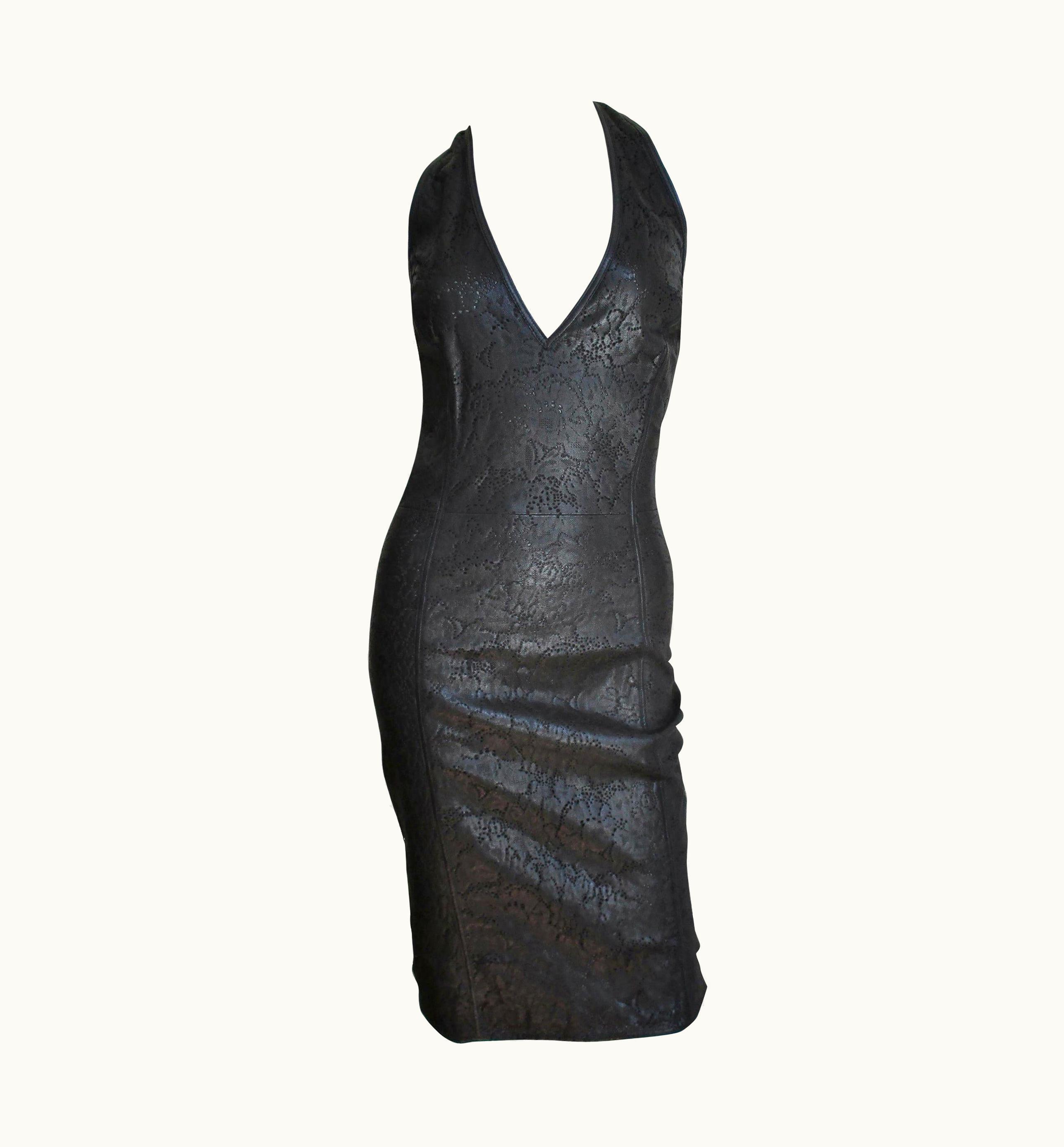 Gianni Versace Couture Gianni Versace Laser Perforated Leather Halter Dress 1990s