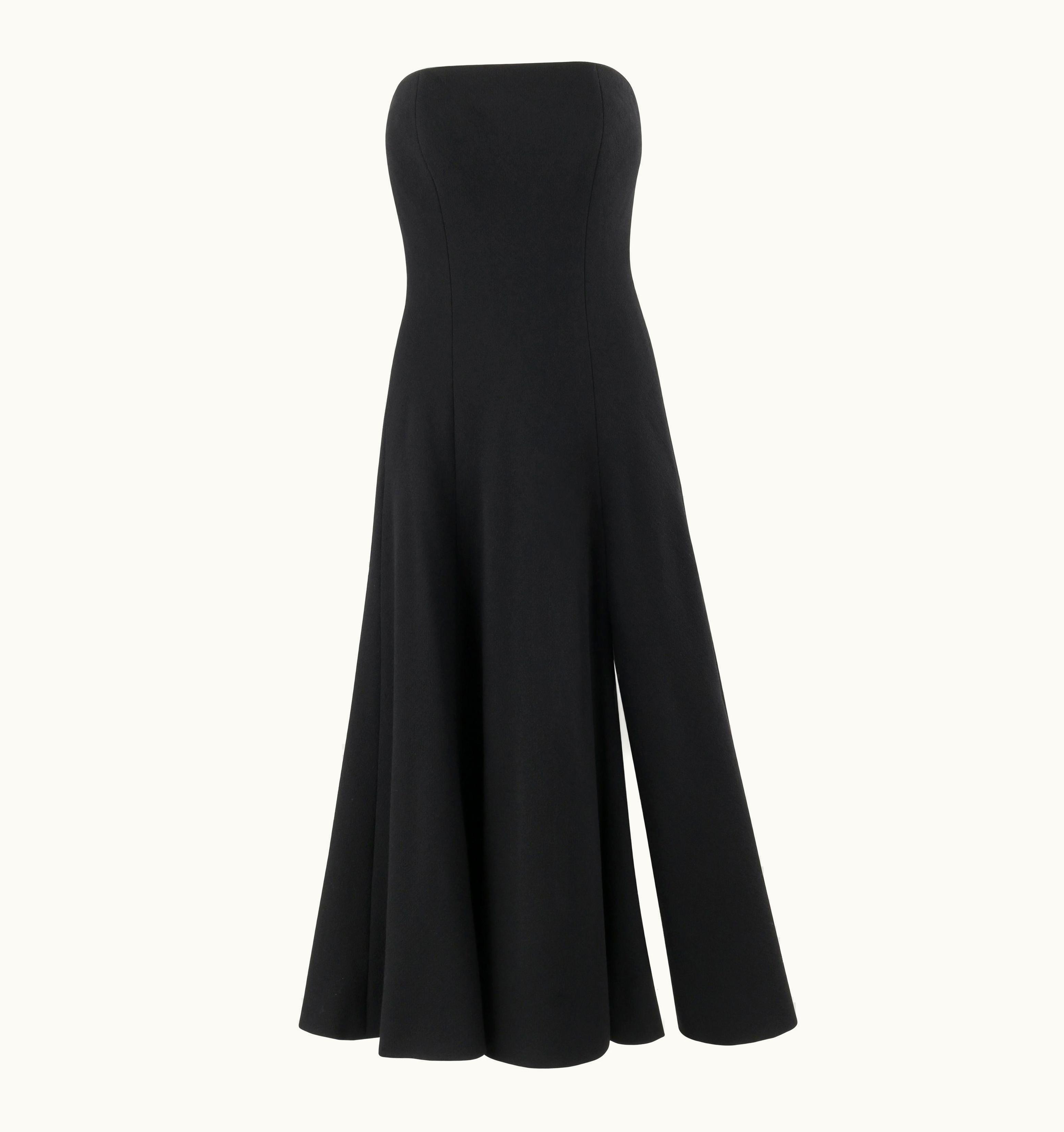 Versace Atelier Versace 1999 Black Strapless Boned A-line Front Slit Dress