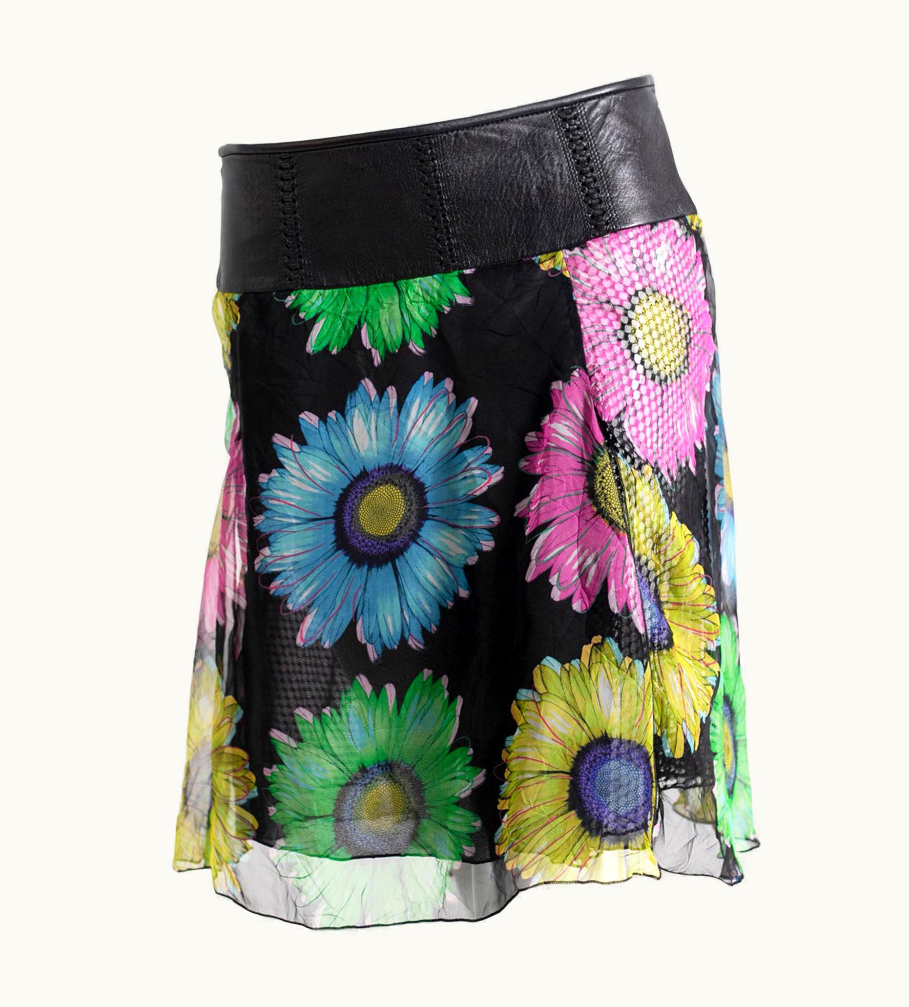 Gianni Versace Couture Gianni Versace Couture Leather And Silk Short Skirt 1990s