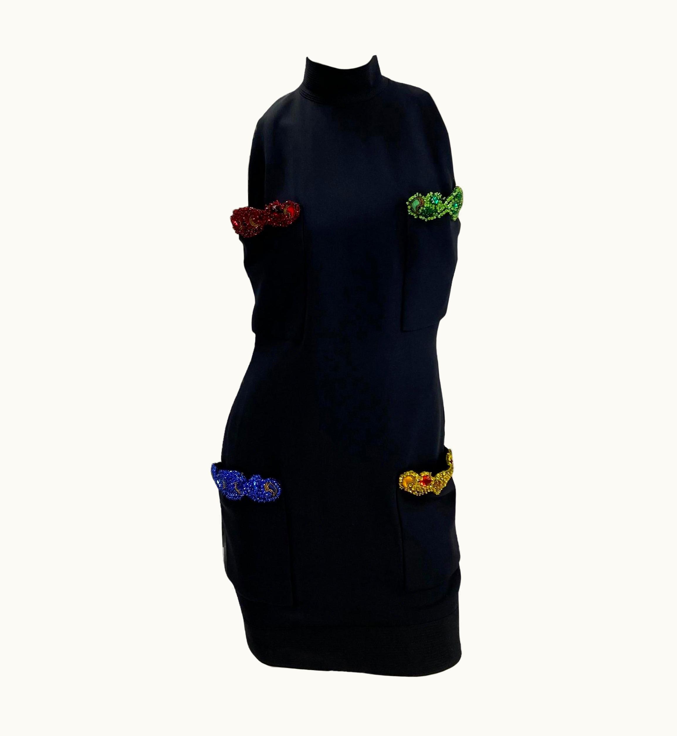 Versace Versace Atelier Vintage 1991 Crystal Embellished Black Cocktail Dress