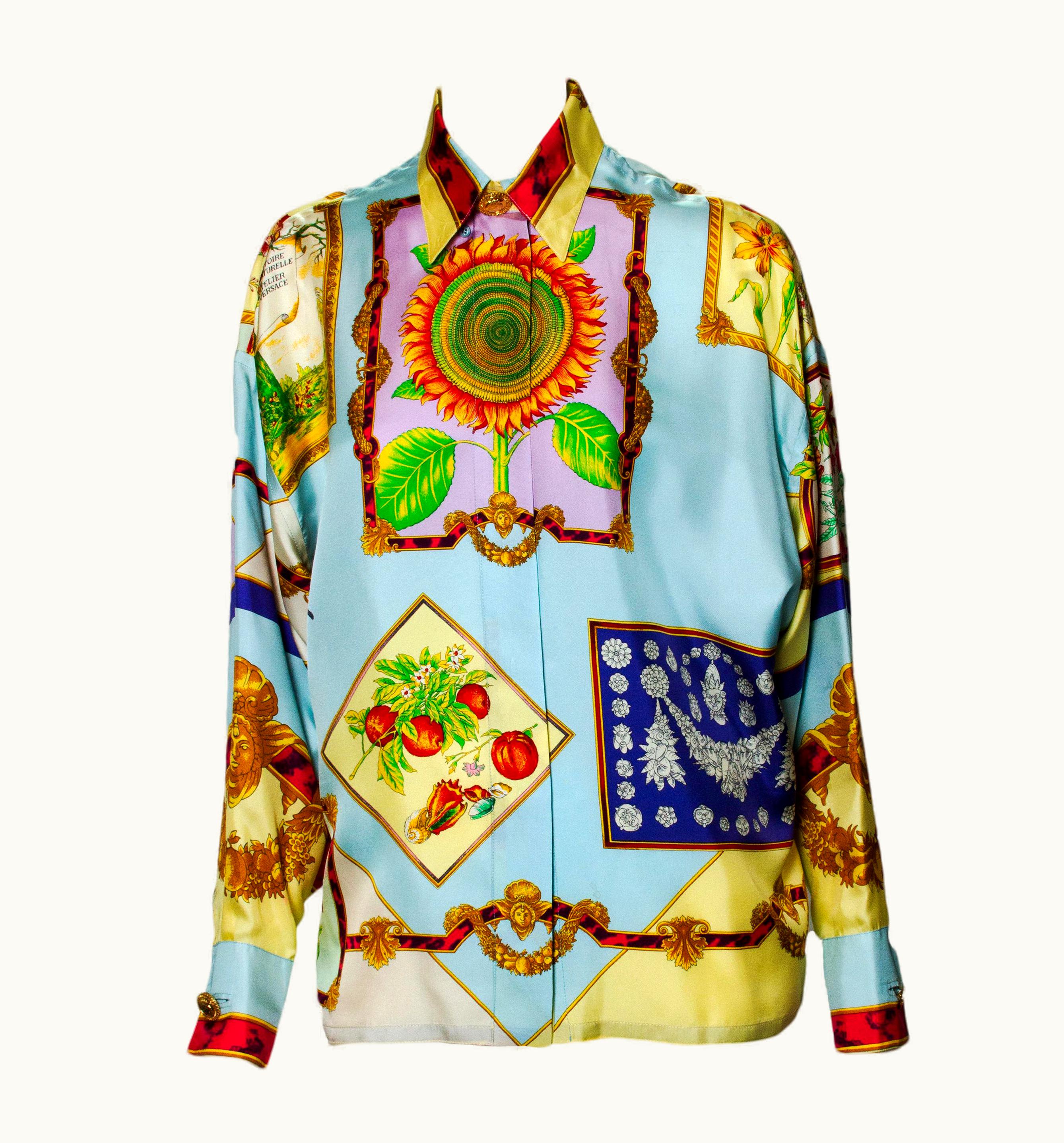 Gianni Versace Couture 1990s Gianni Versace Couture Vintage Silk Floral Collared Shirt