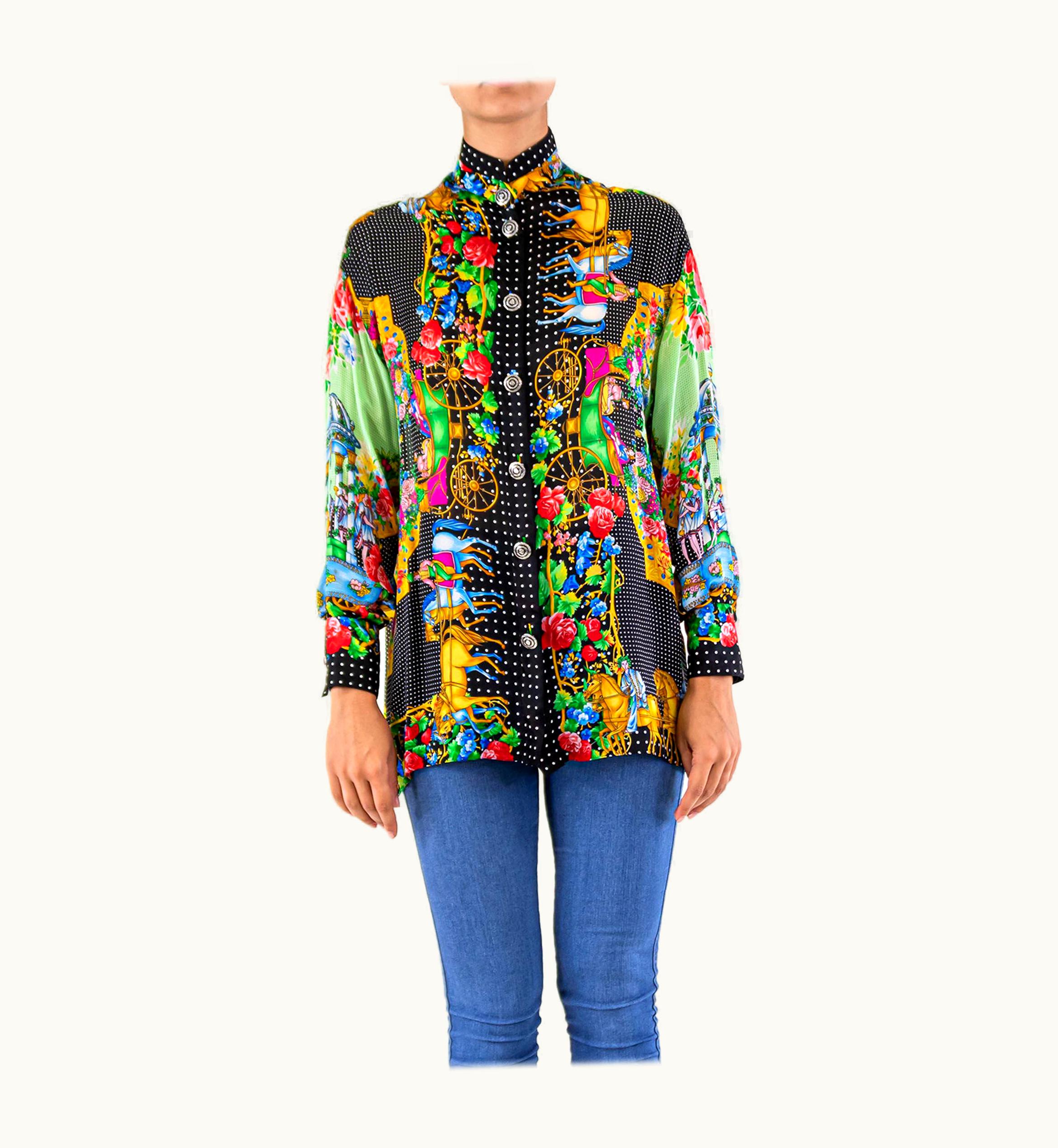 Gianni Versace Couture 1990s Gianni Versace Silk Charmeuse Blouse Carriage Print