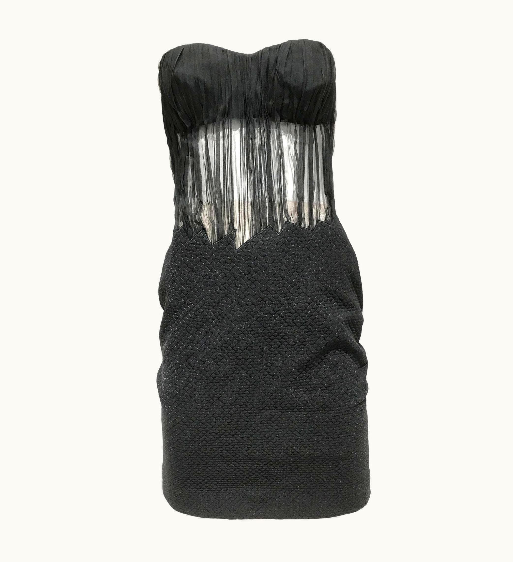 Gianni Versace Couture 1990s Gianni Versace Black Silk Sheer Strapless Cocktail Mini Dress