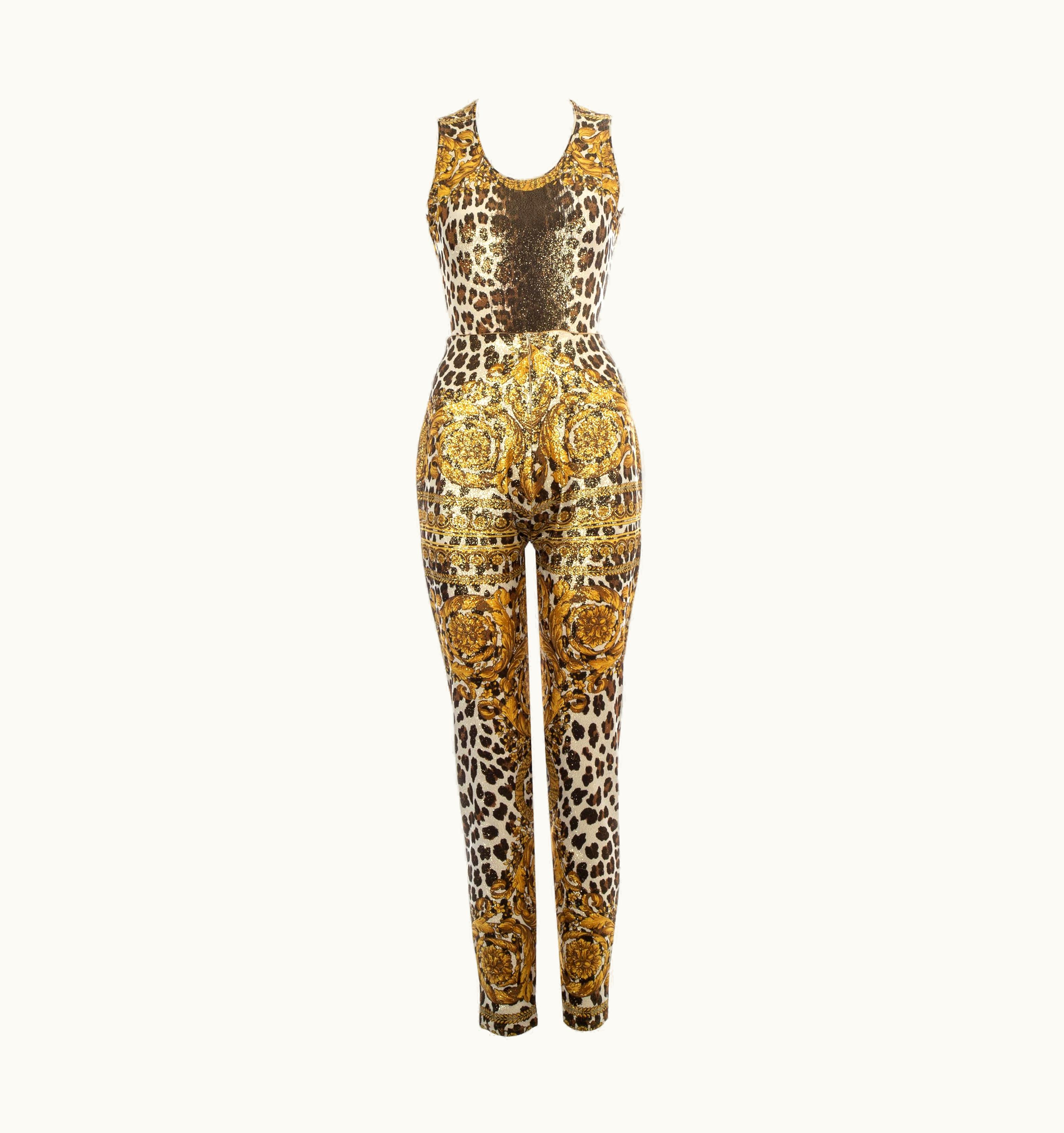 Gianni Versace Couture Gianni Versace Gold Leopard Printed Bodysuit And Pants, S/S 1992