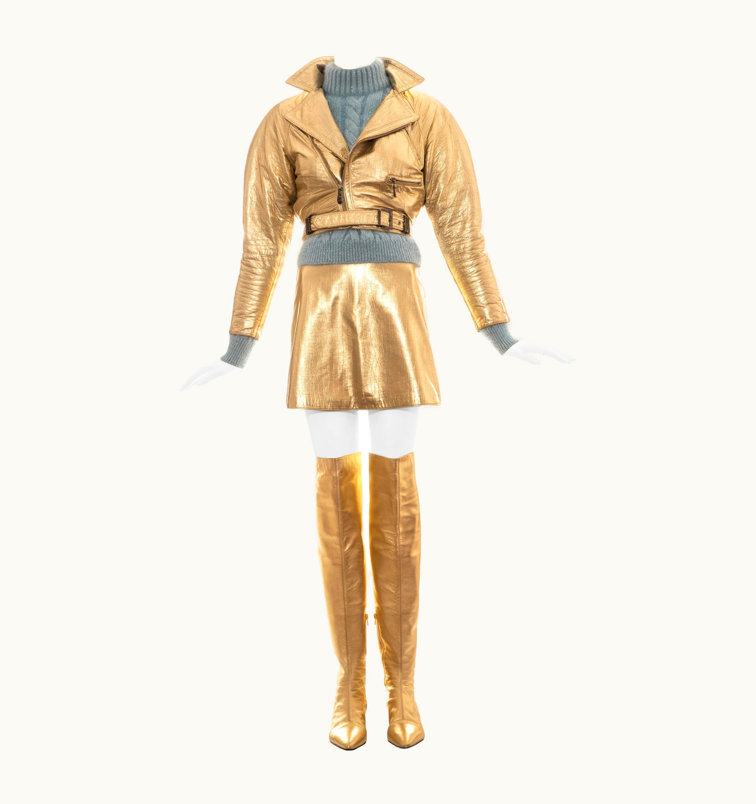 Gianni Versace Couture Gianni Versace Gold Leather Four Piece Skirt Suit, AW 1994