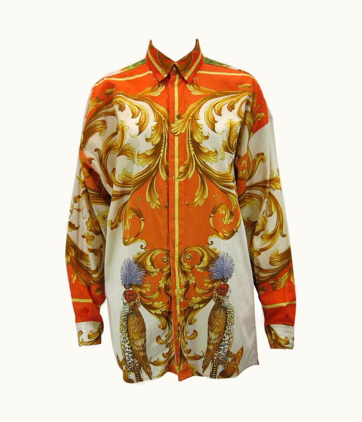Gianni Versace Couture Versus Gianni Versace Baroque Printed Goddess Bird Motif Shirt