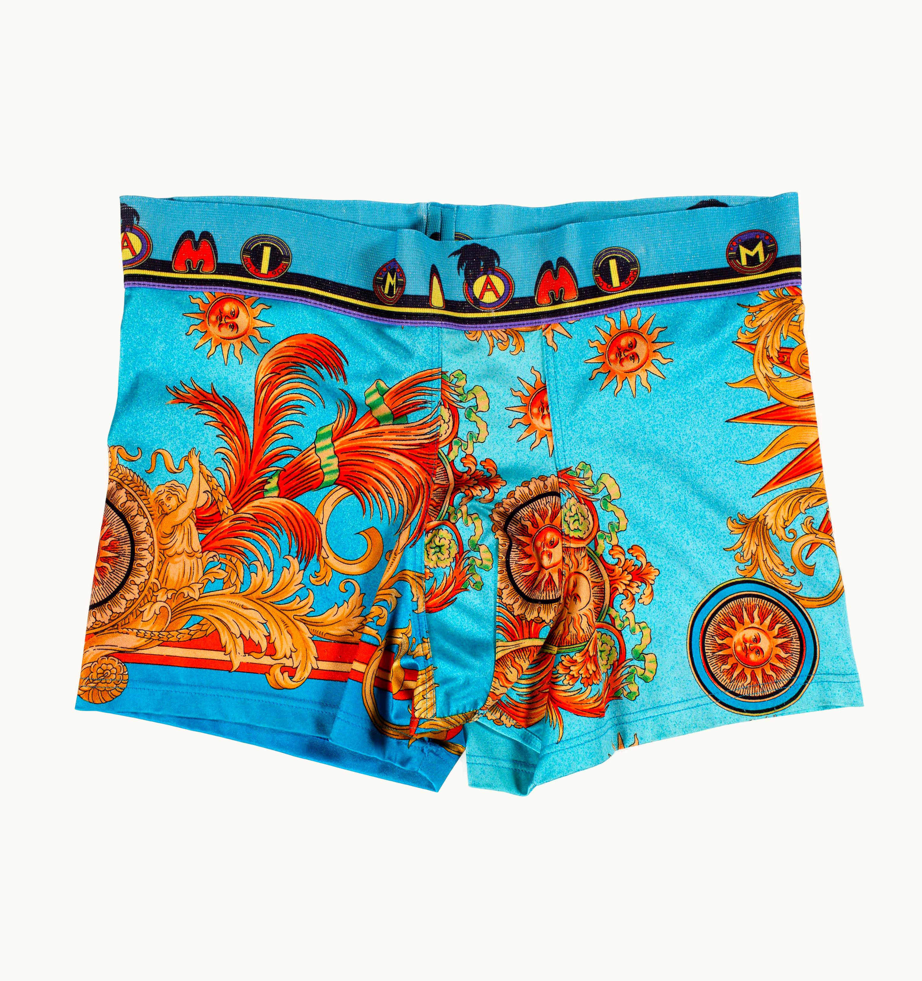 Gianni Versace Couture 1990s Gianni Versace Aqua Nylon Jersey Men' Miami Beach Collection Swimsuit