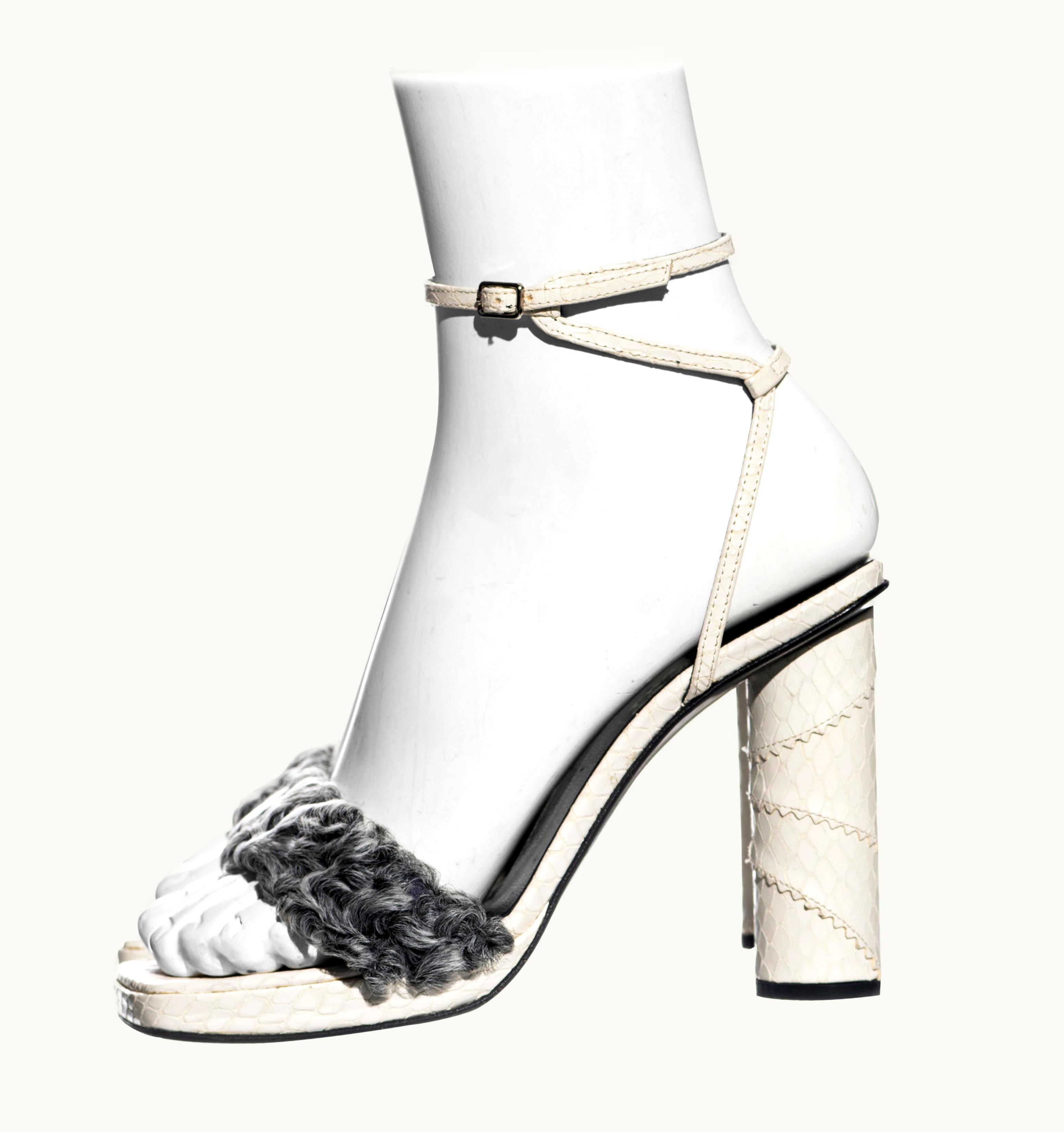 Gianni Versace Couture Gianni Versace Snakeskin And Persian Lamb Platform Sandals, AW 1999