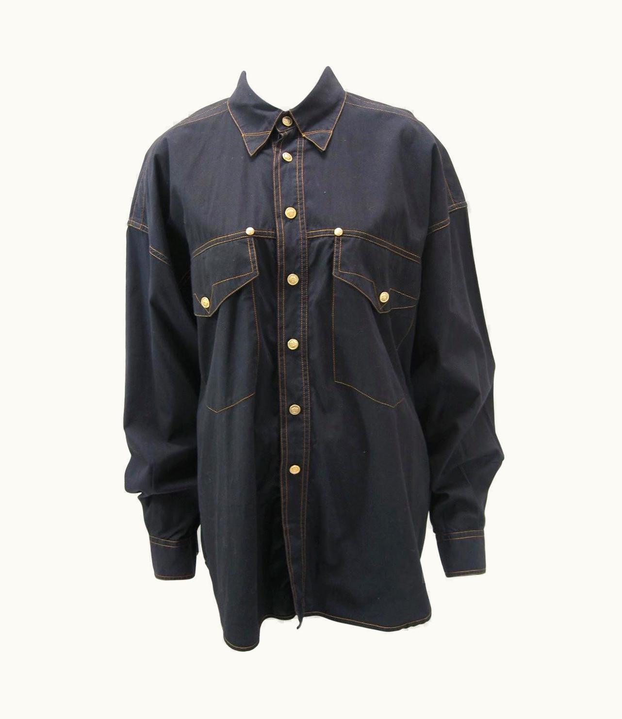 Versace Versace Vintage 1990s Oversize Classic Black Western Button Down Shirt
