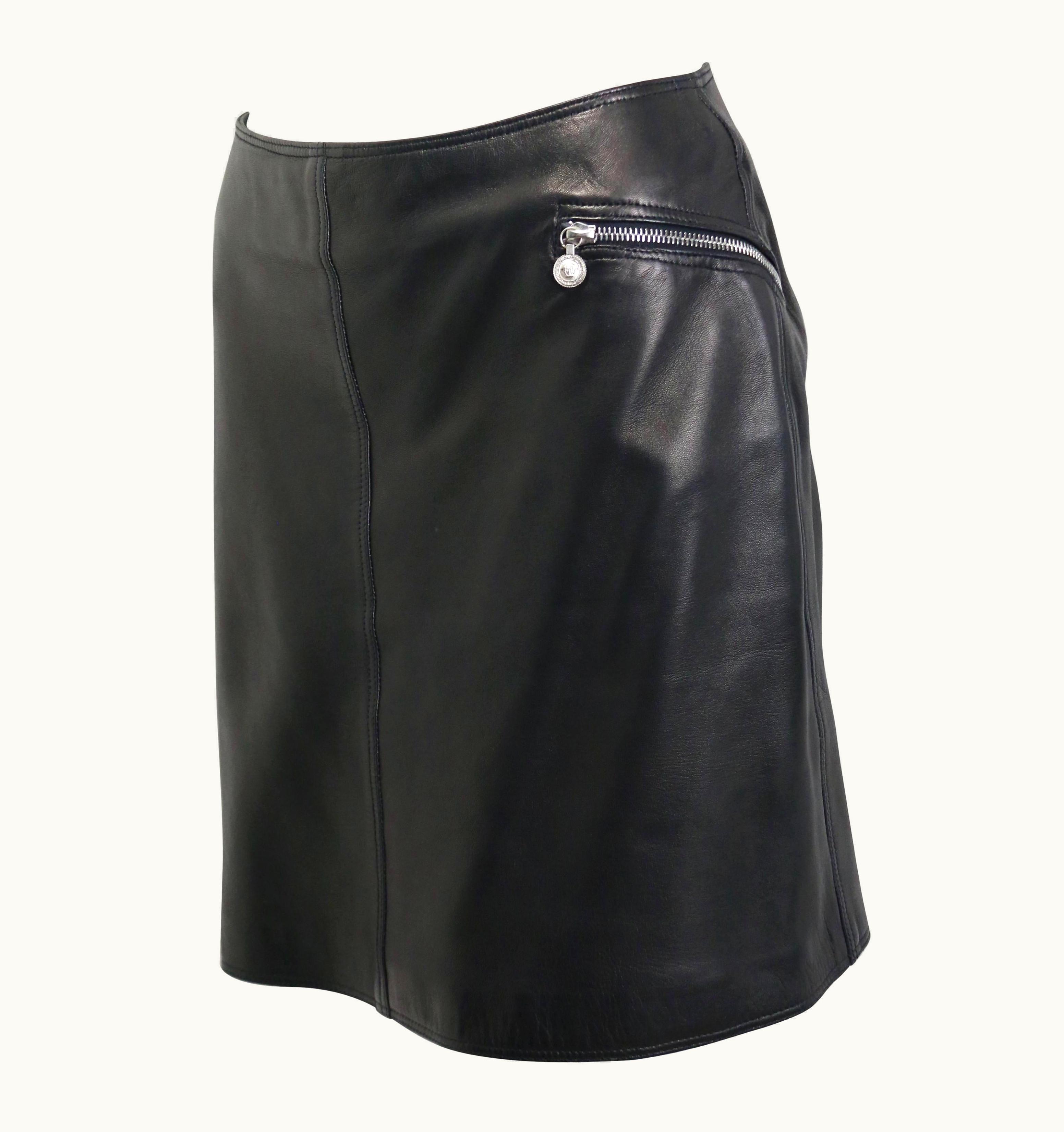 Gianni Versace Couture Vintage 90s Gianni Versace Black Lambskin Leather Skirt