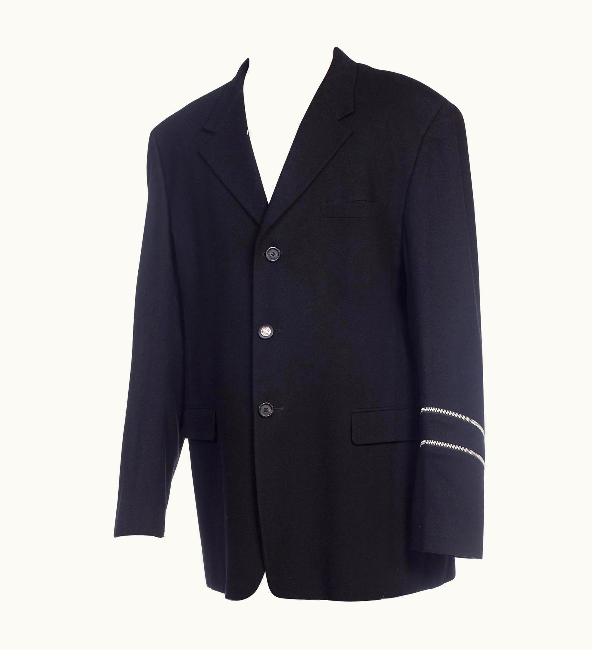 Gianni Versace Couture 1990s Gianni Versace Black Wool Men' Zipper Detail Blazer