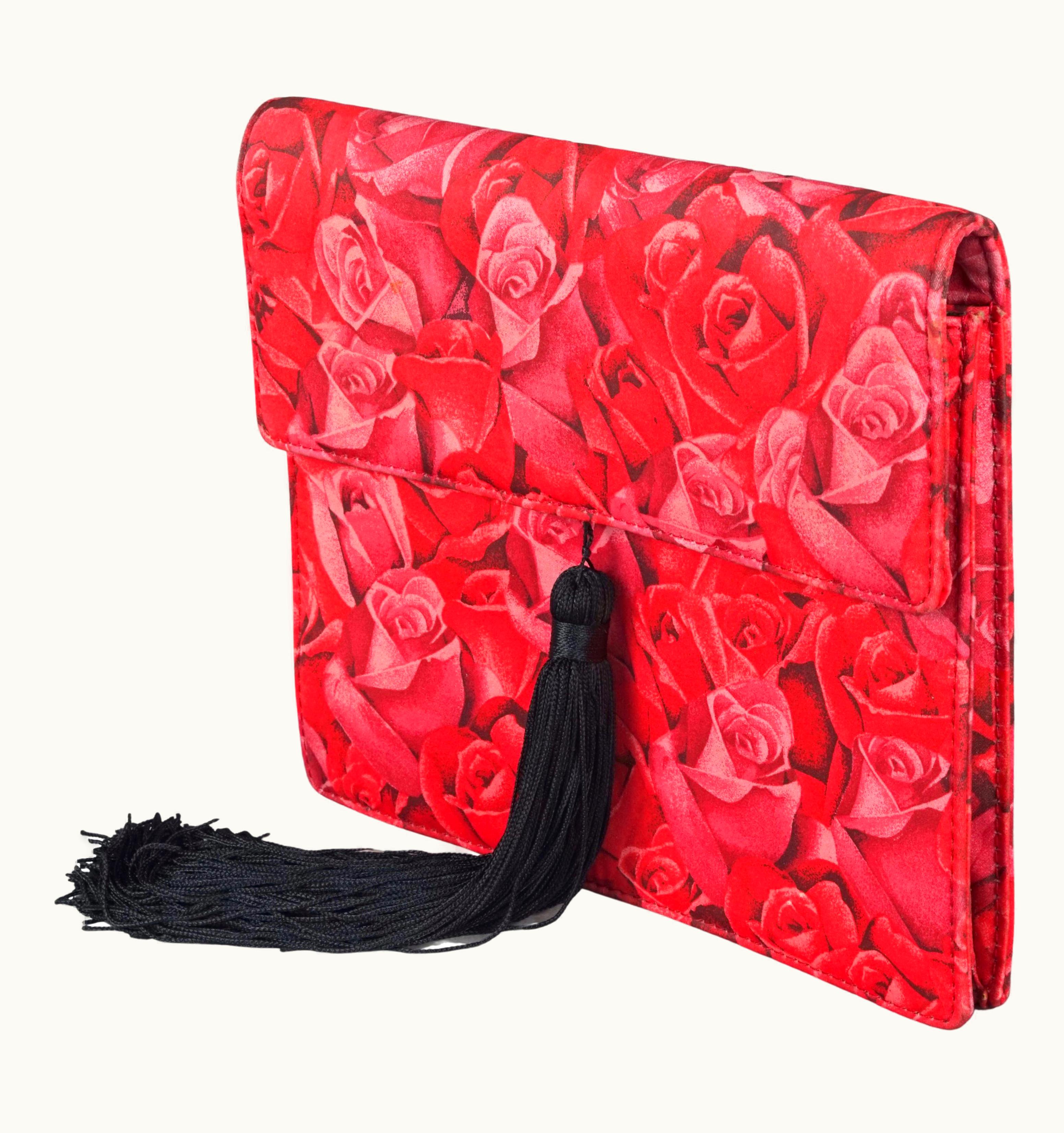 Gianni Versace Couture Vintage Gianni Versace Couture Rose Print Silk Tassel Clutch Bag