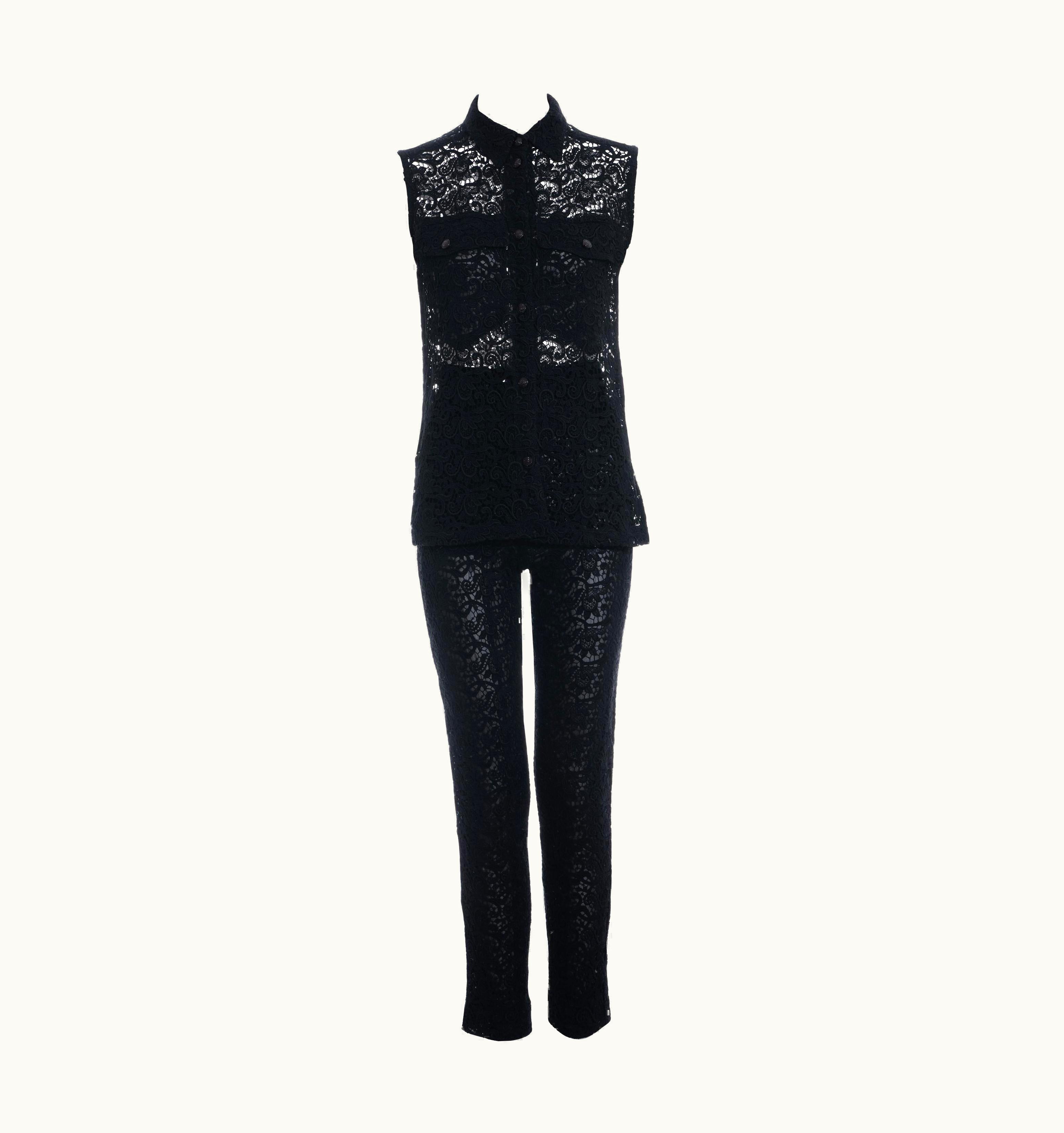 Gianni Versace Couture Gianni Versace Black Cotton Lace Pant Suit, S/S 1994