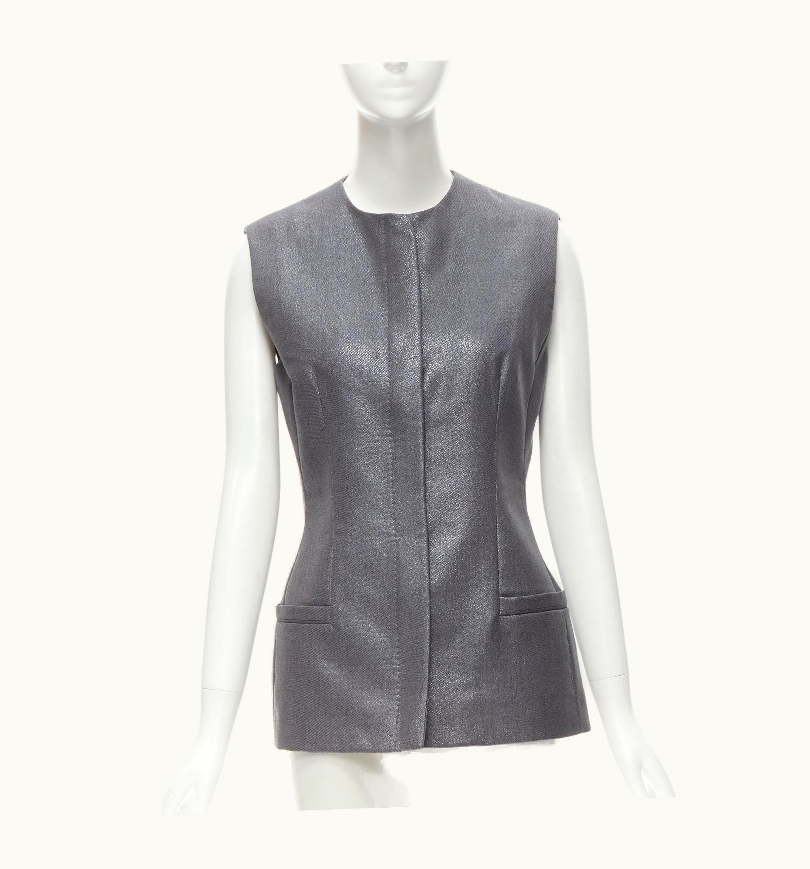 Gianni Versace Couture Gianni Versace 1998 Vintage Metallic Silver Lurex Embroidered Back Vest