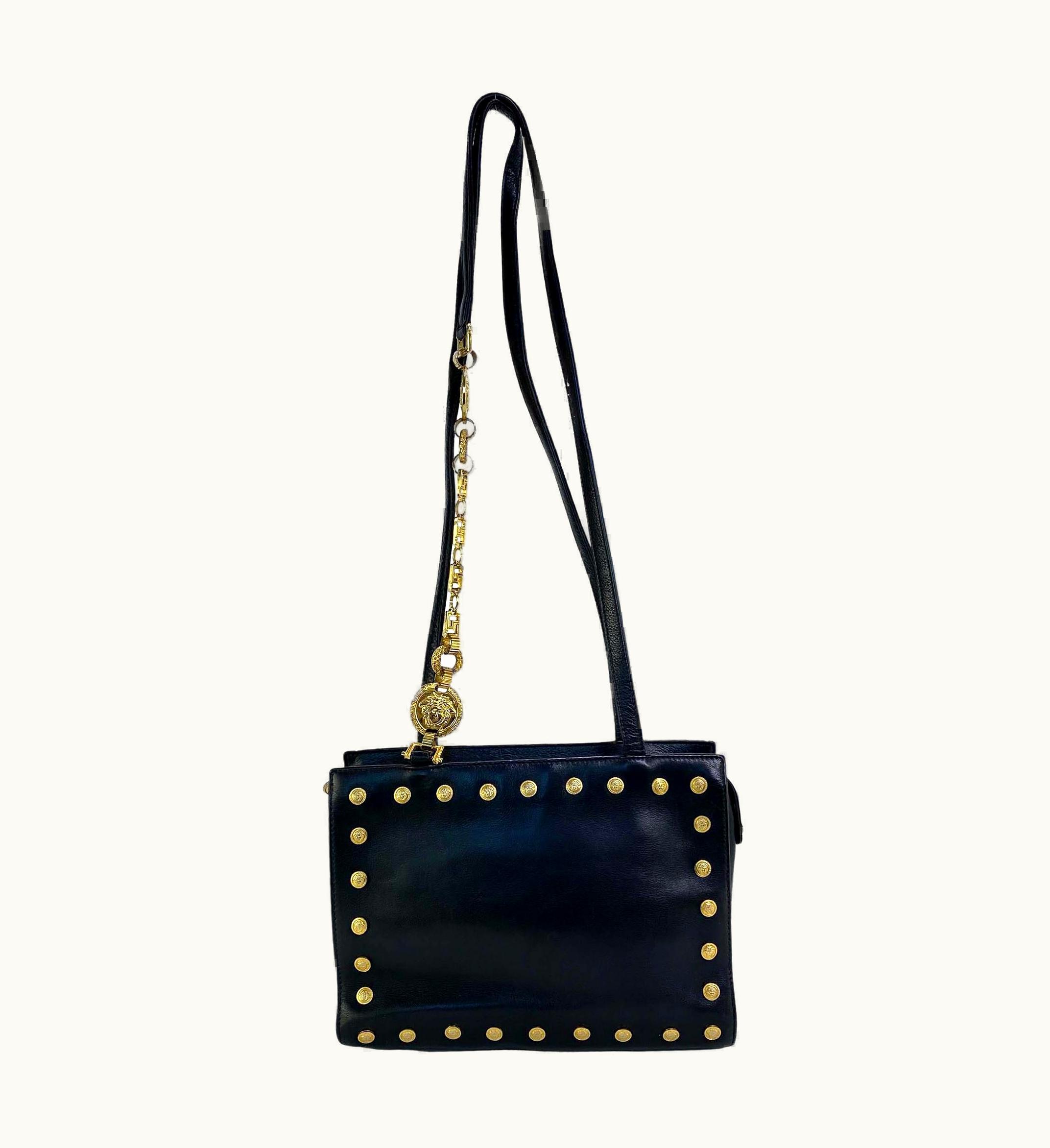 Gianni Versace Couture 1990s Gianni Versace Couture Small Medallion Black Leather Chain Bag