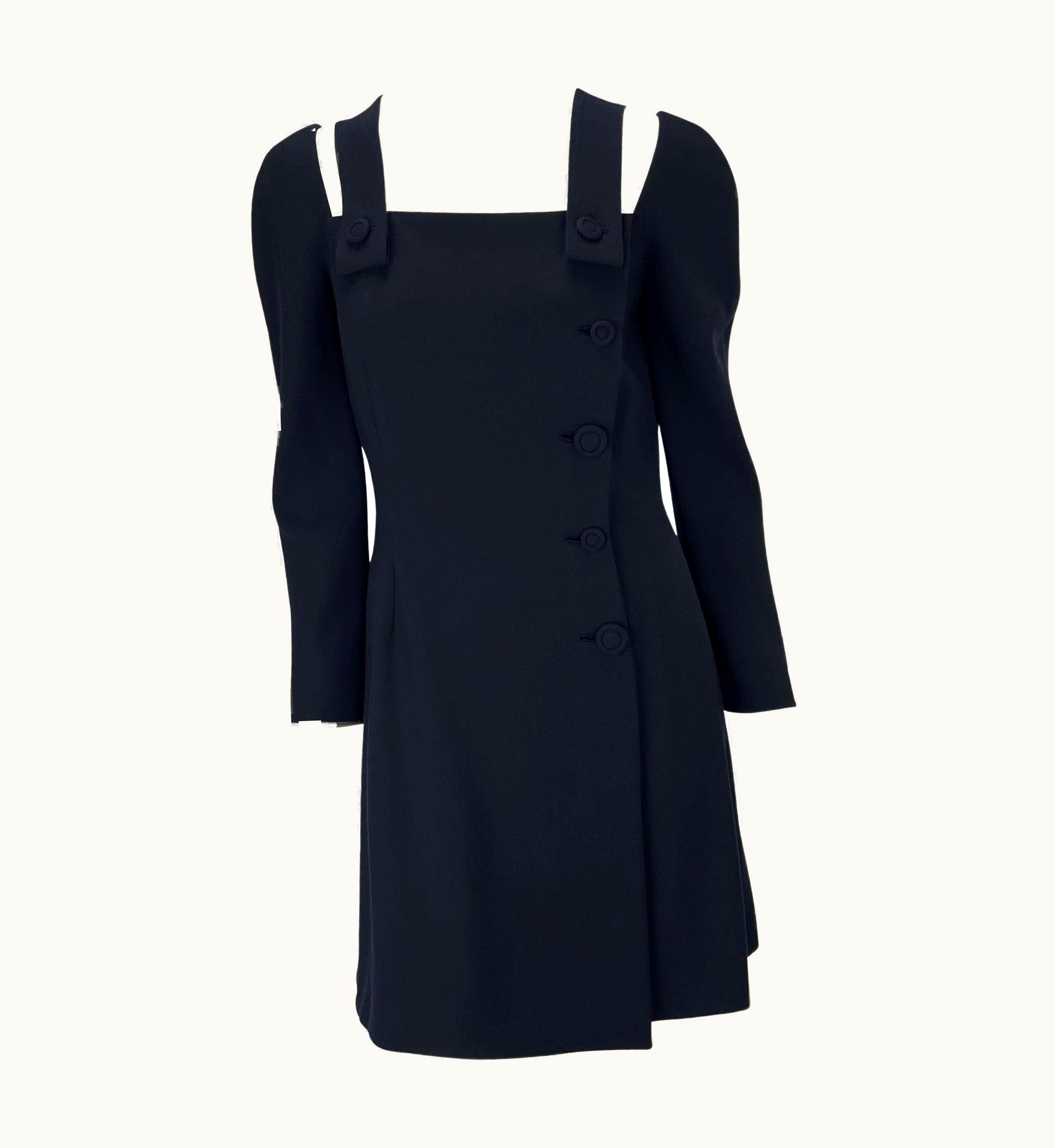 Gianni Versace Couture S/S 1994 Gianni Versace Couture Strap Button Navy Dress