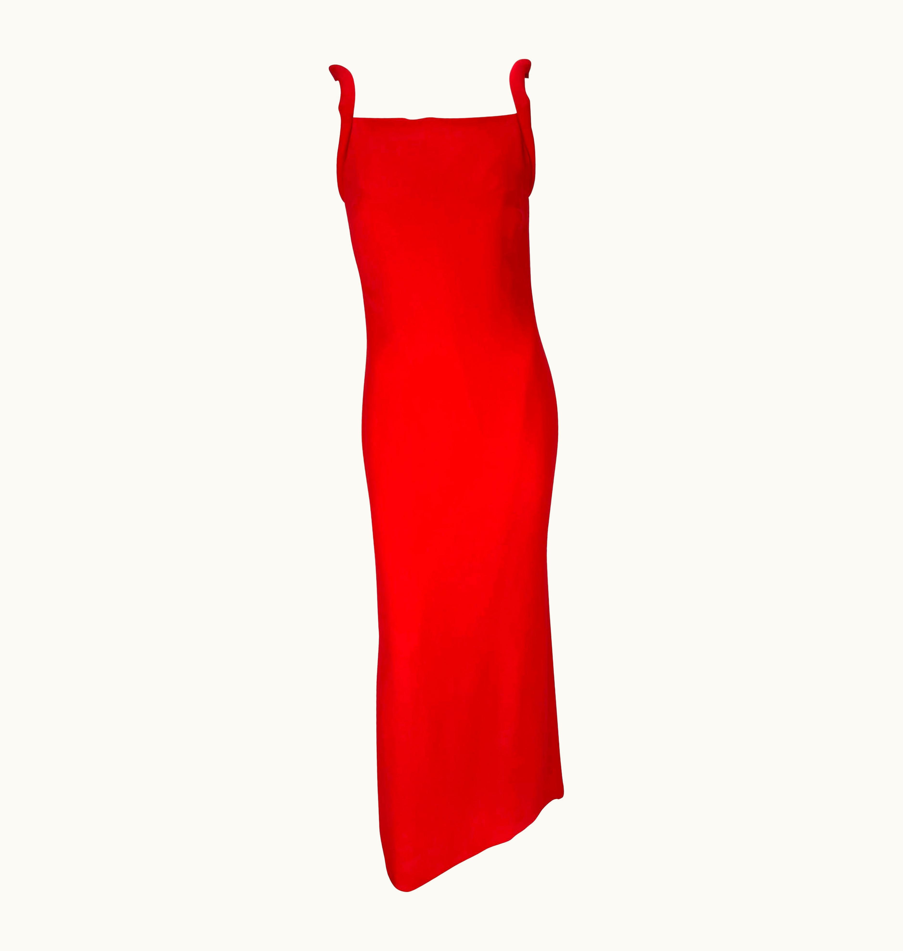 Gianni Versace Couture 1998 Gianni Versace By Donatella Red Padded Strap Sleeveless Gown