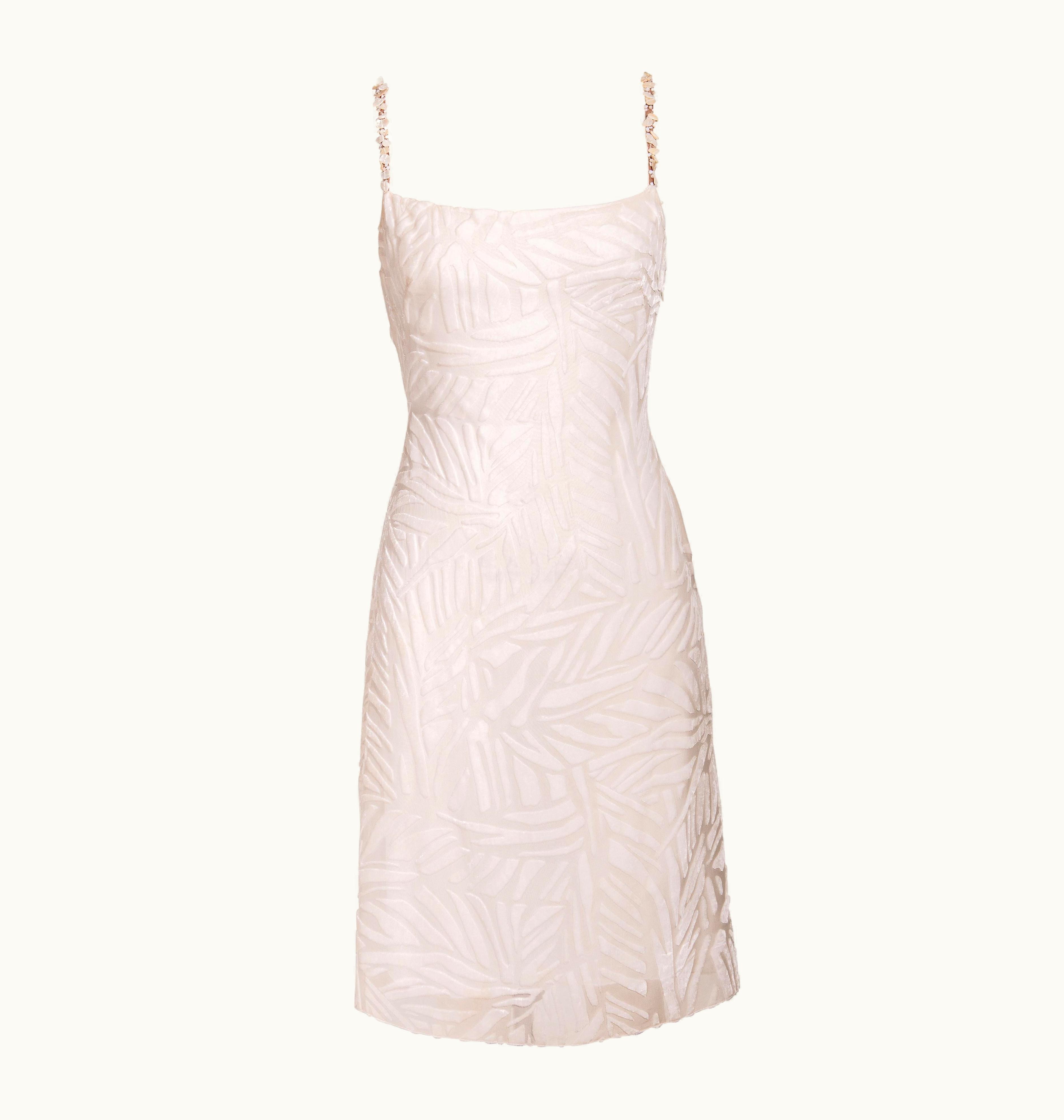 Gianni Versace Couture AW 1999 Gianni Versace White Silk Velvet Burnout Mini Dress