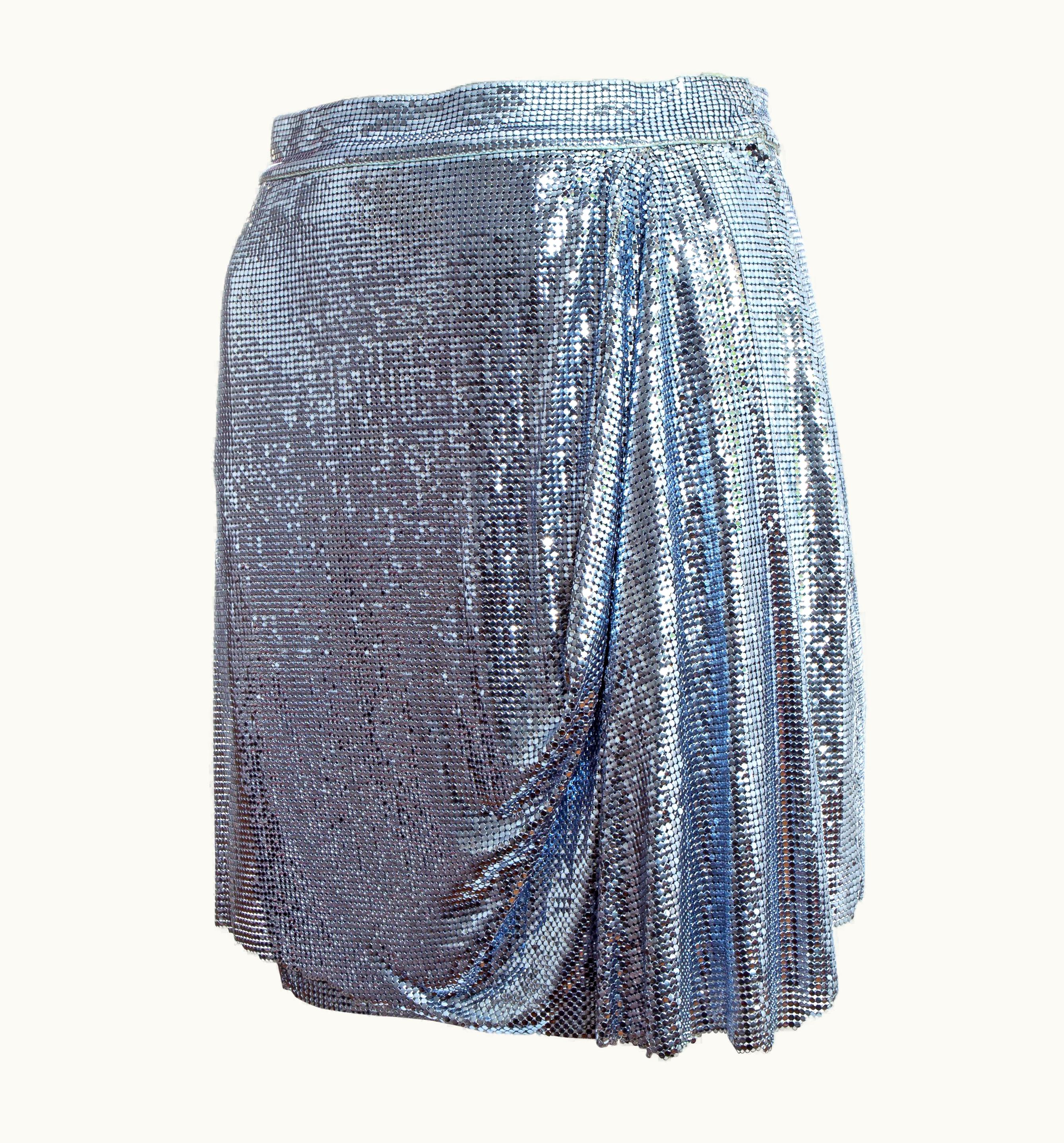 Gianni Versace Couture Gianni Versace Blue Oroton Chainmail Draped Evening Mini Skirt, AW 1994