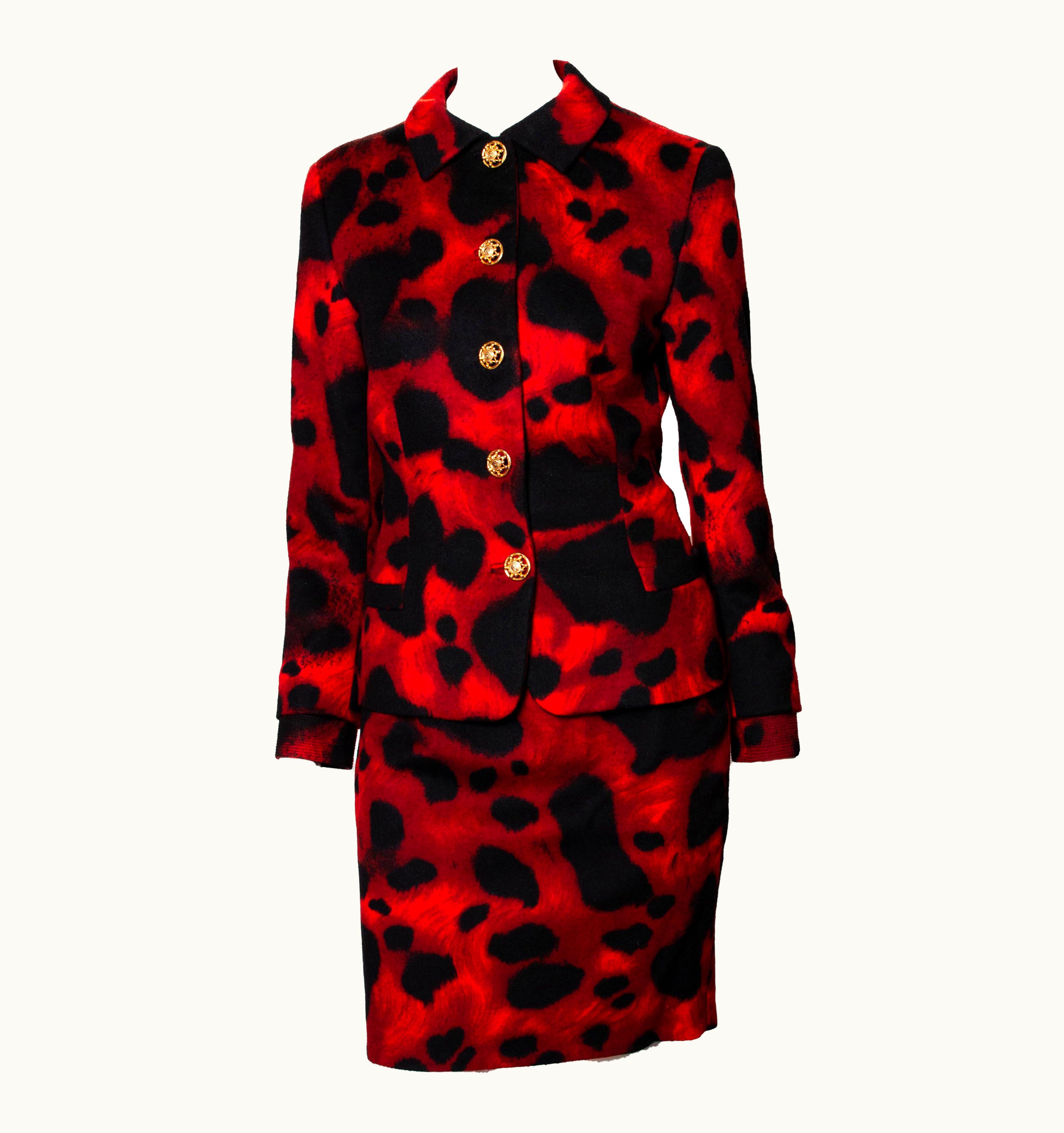Gianni Versace Couture AW 1992 Gianni Versace Red Leopard Print Skirt Suit
