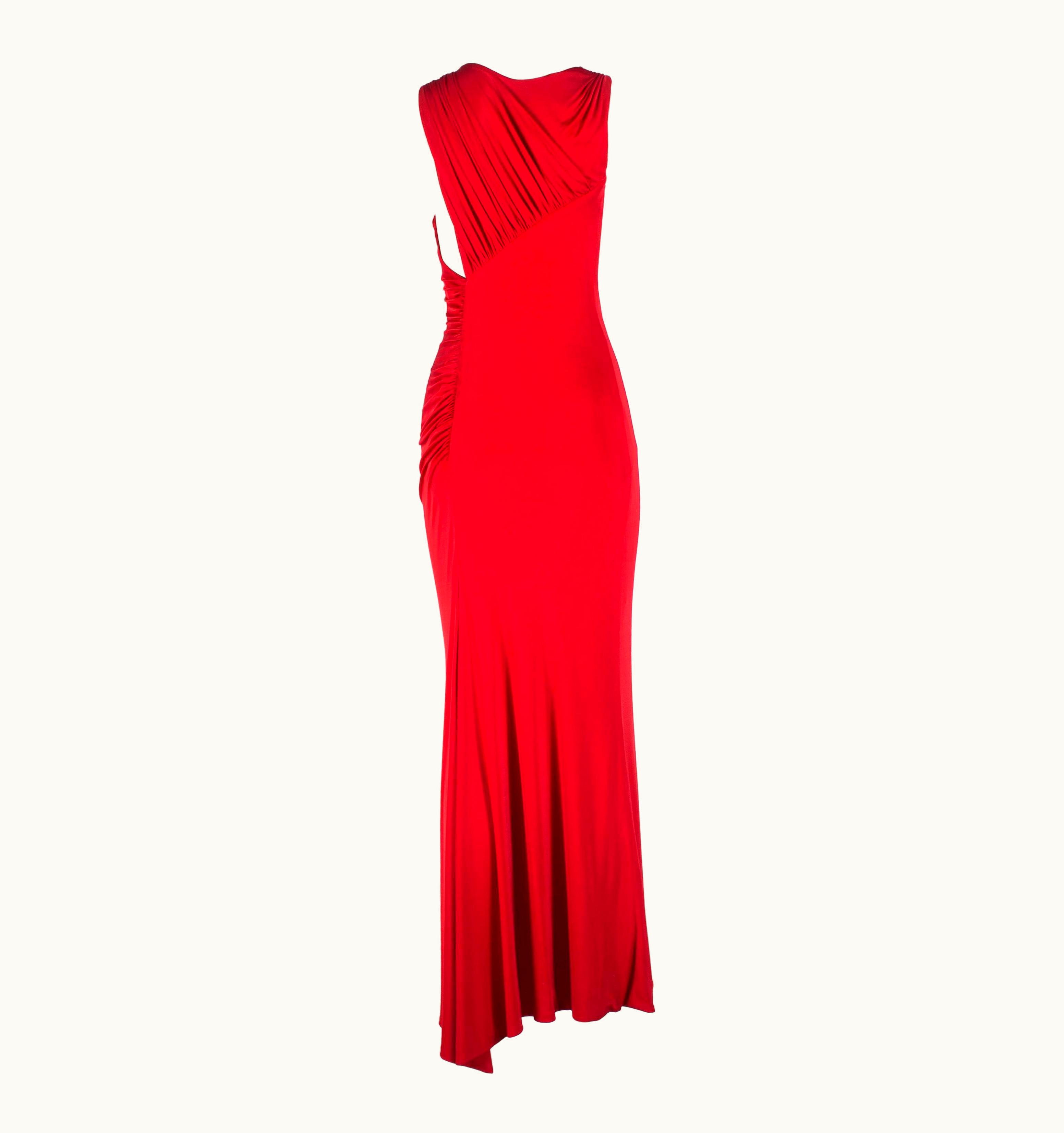 Gianni Versace Couture Gianni Versace Red Silk Jersey Pleated Full Length Evening Dress, 1990s