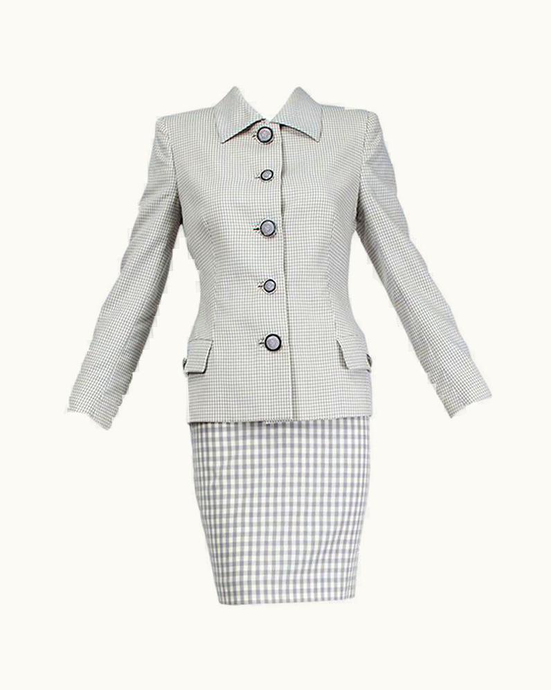 Gianni Versace Couture Gianni Versace Couture Lavender Gingham Medusa Button Skirt Suit -  1995