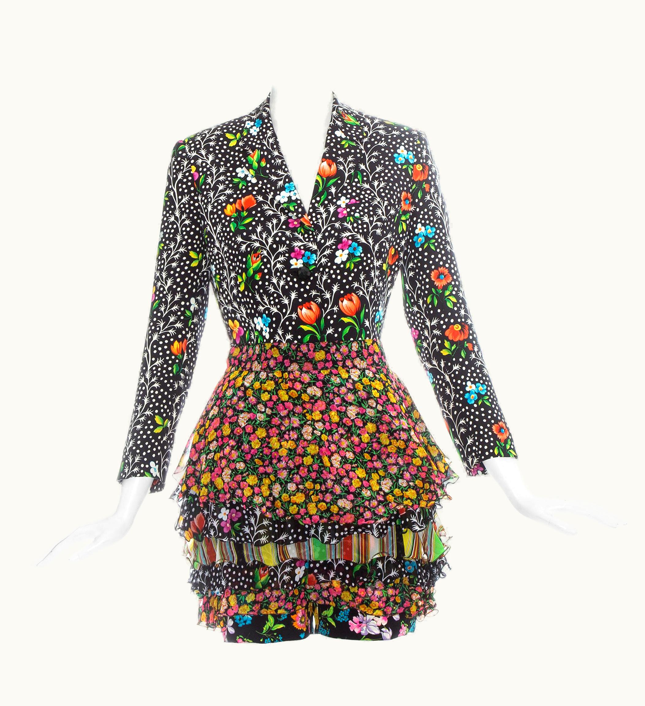 Gianni Versace Couture Gianni Versace Silk Floral Printed Blazer And Shorts Ensemble, S/S 1993