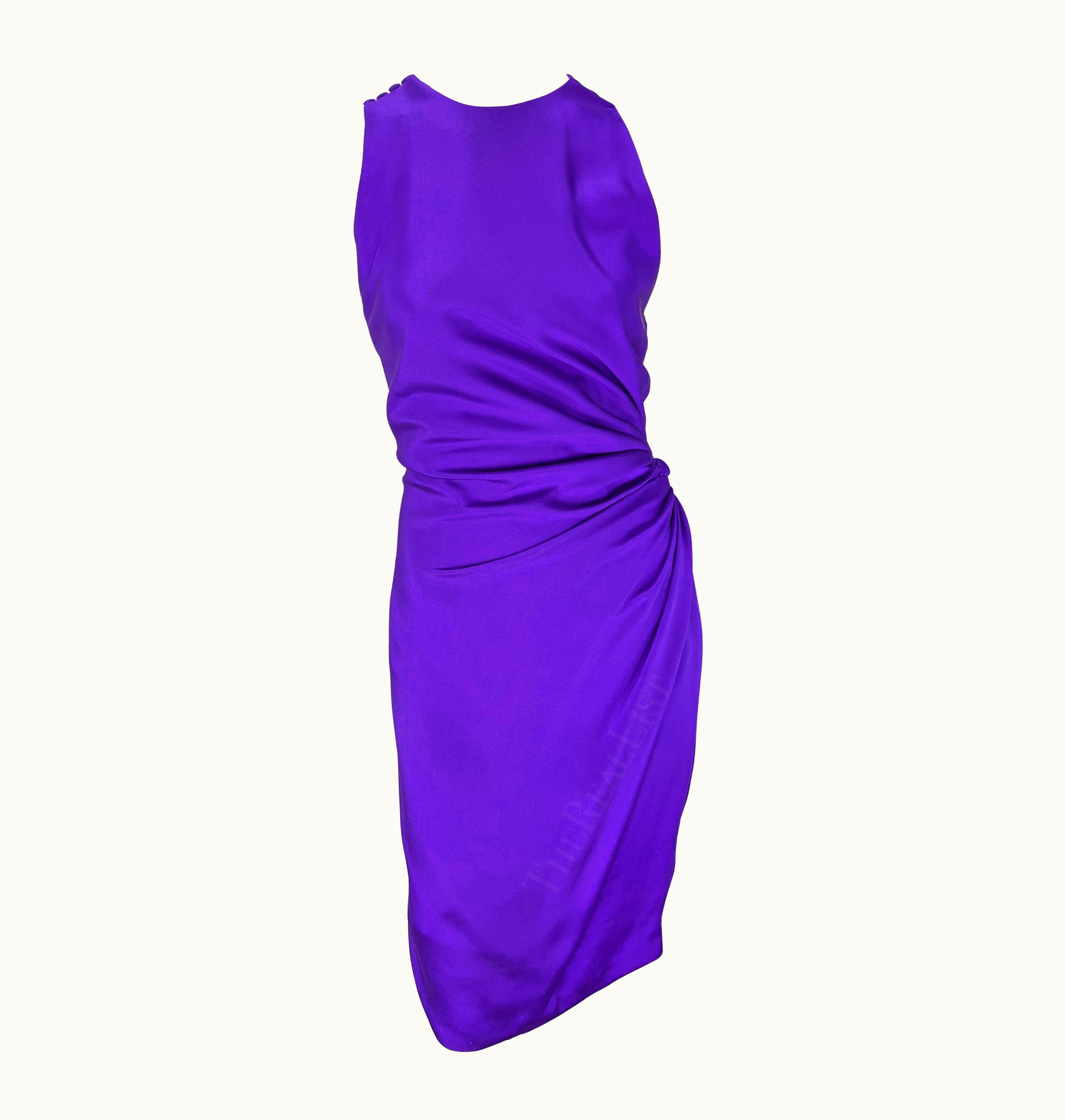 Gianni Versace Couture S/S 1991 Gianni Versace Purple Gathered Ruched Sleeveless Cocktail Dress