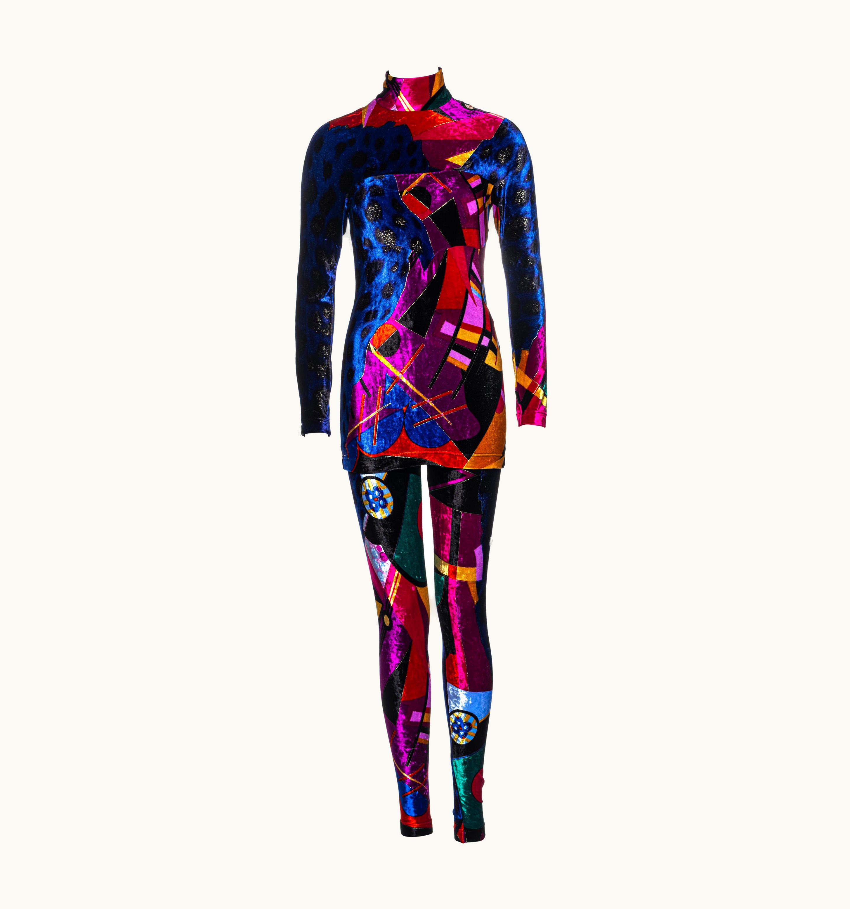 Gianni Versace Couture Gianni Versace Multicoloured Velvet Mini Dress And Leggings Set, AW 1992