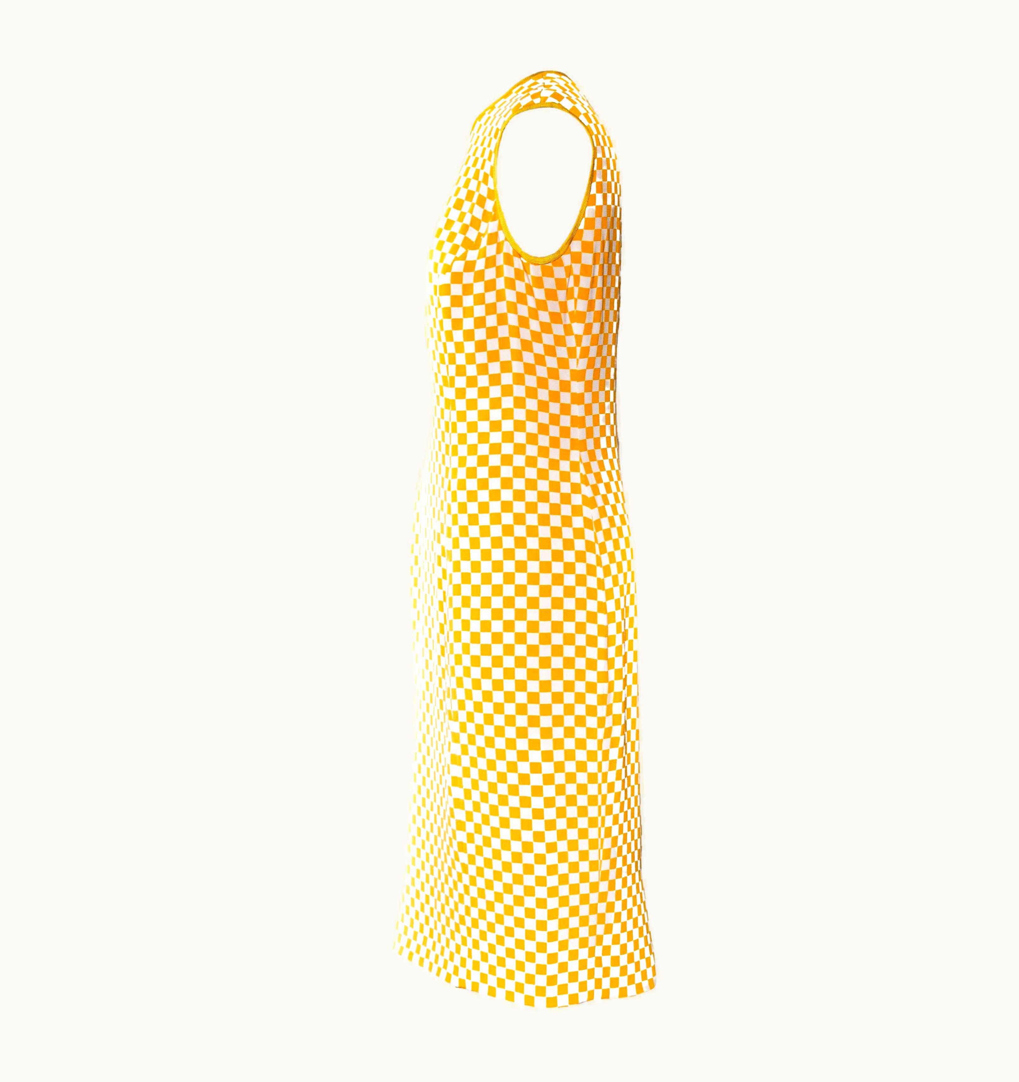 Gianni Versace Couture AW 1995 Gianni Versace Yellow Orange Checker Runway Dress