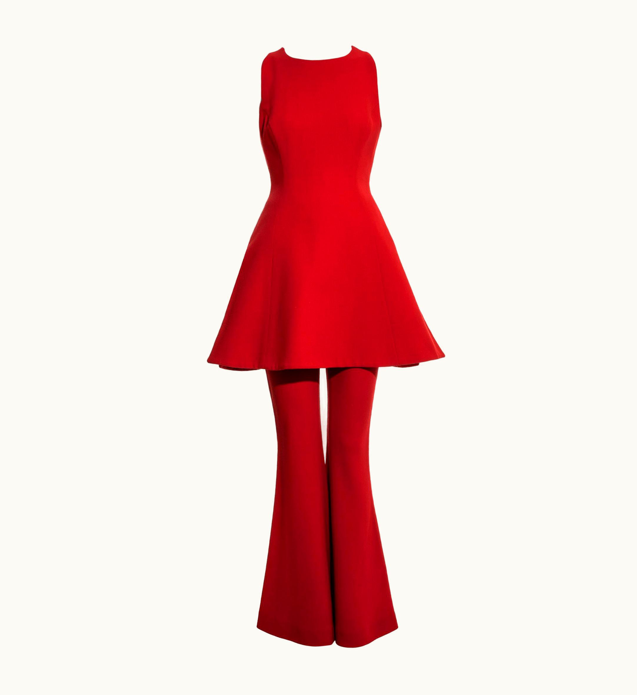 Gianni Versace Couture Gianni Versace Red Wool Crepe Bell Bottom Pant Suit, S/S 1993