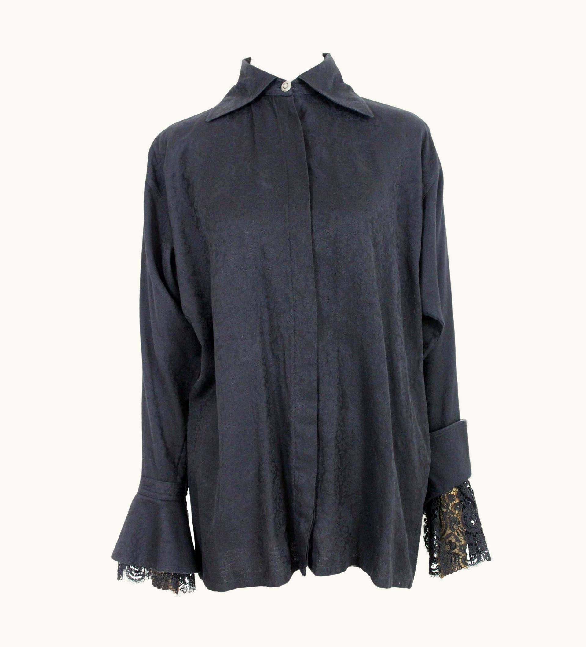 Versace Versace Black Cotton Lace Damask Vintage Shirt 90s