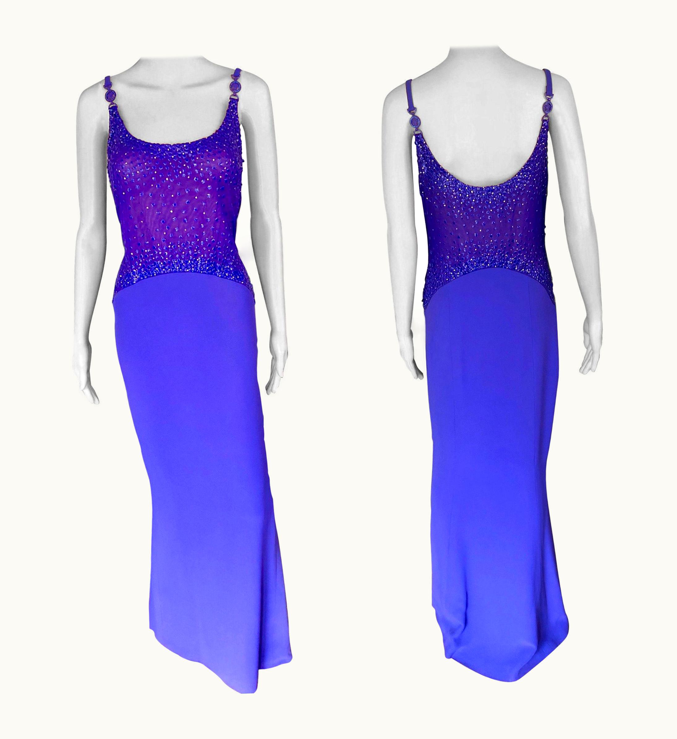 Gianni Versace Couture Gianni Versace AW 1996 Runway Vintage Embellished Sheer Evening Dress Gown