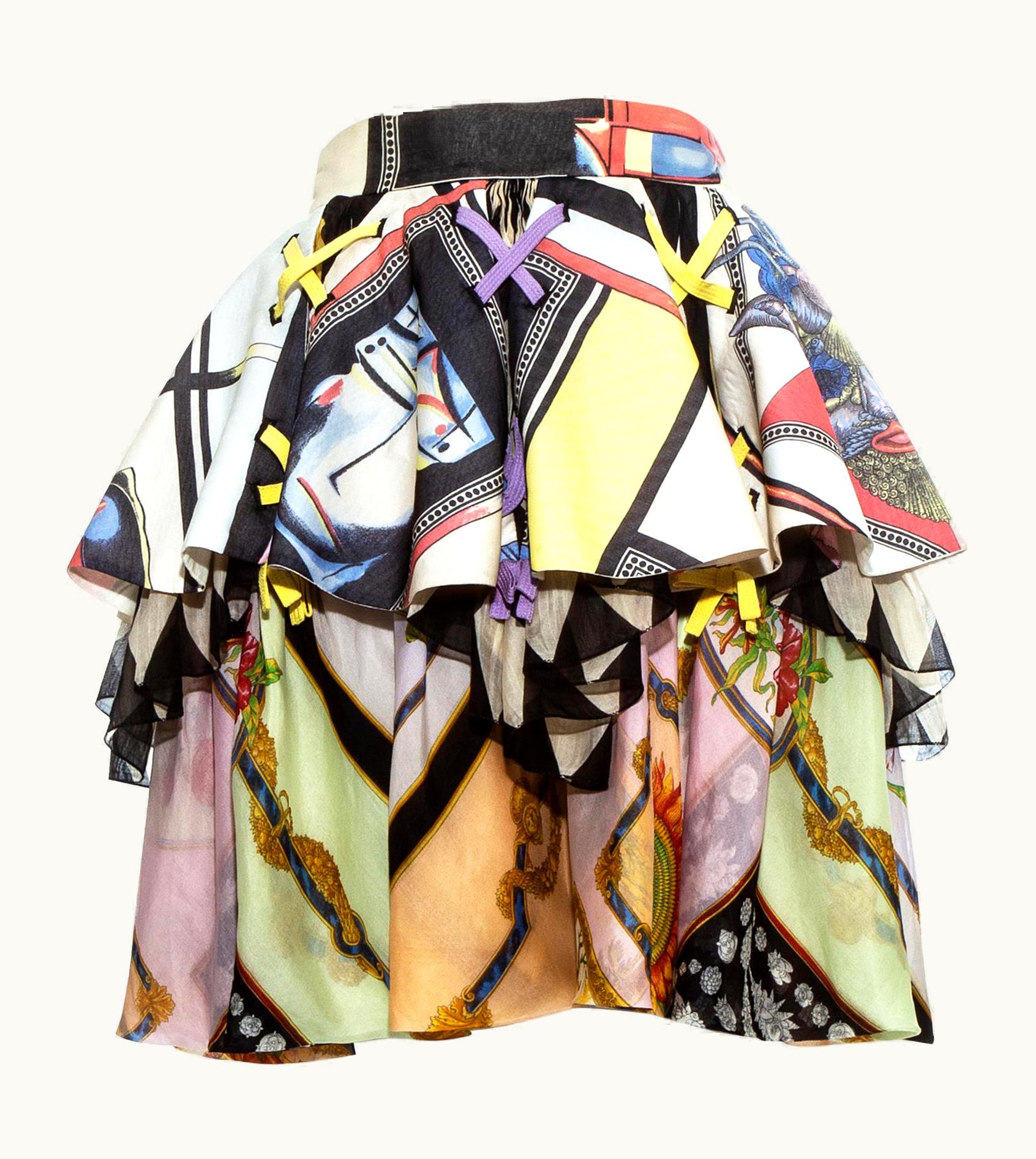 Gianni Versace Couture Gianni Versace Printed Silk Organza Peplum Evening Skirt, S/S 1992