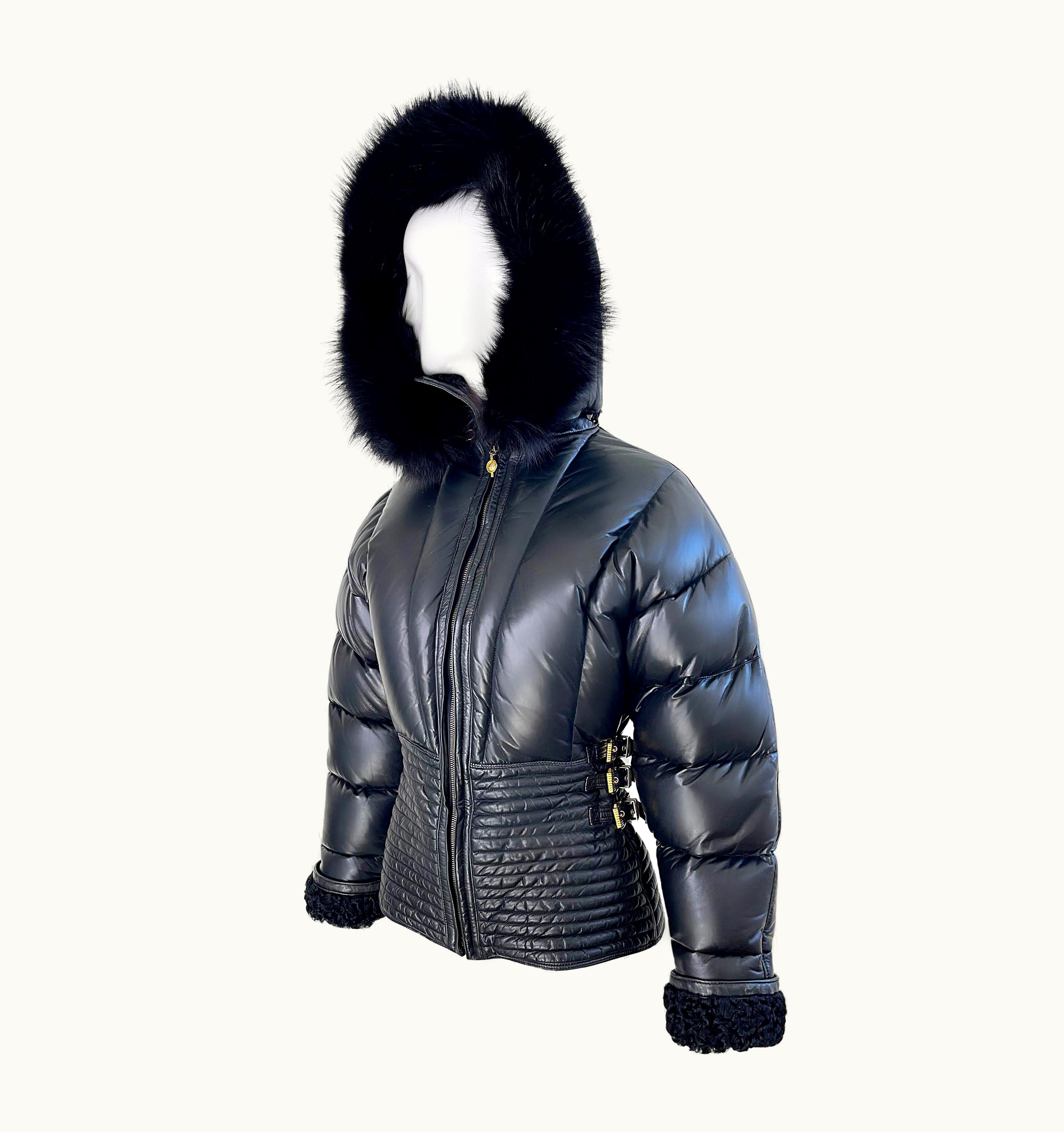 Gianni Versace Couture Gianni Versace Runway AW 1992 Bondage Collection Leather Fox Astrakhan Jacket