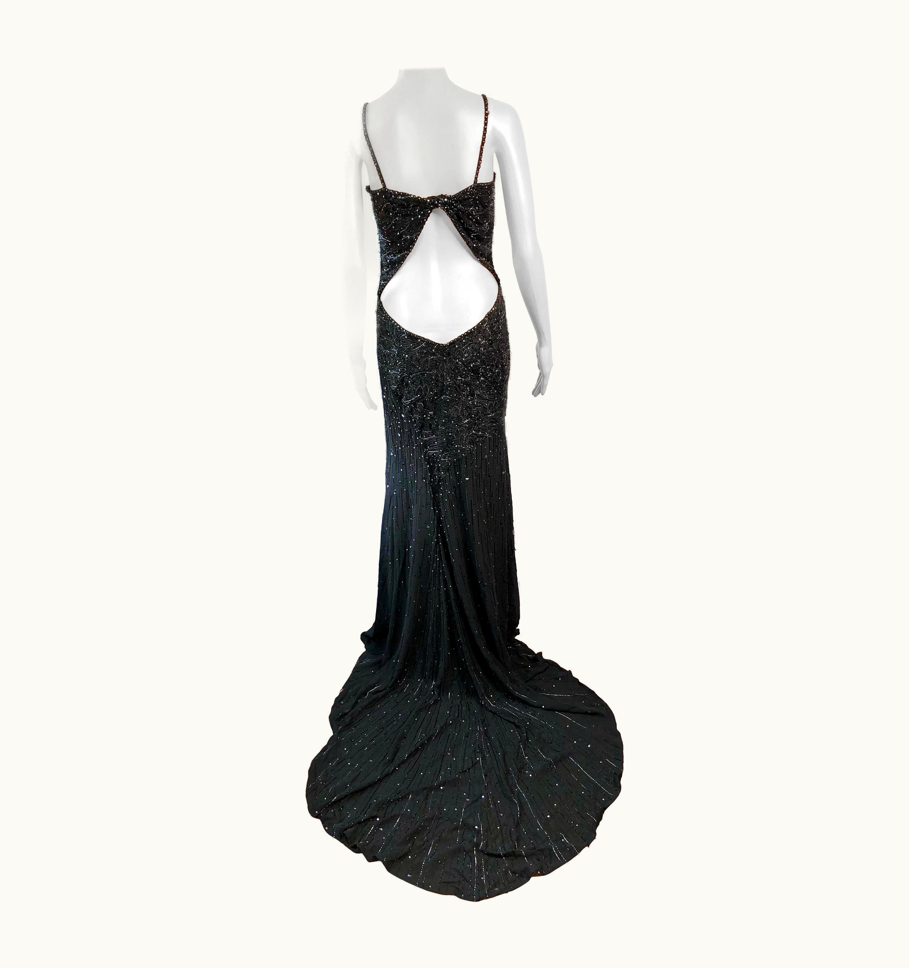 Versace Atelier Versace Haute Couture C.1999 Crystal Embellished Cutout Train Dress Gown