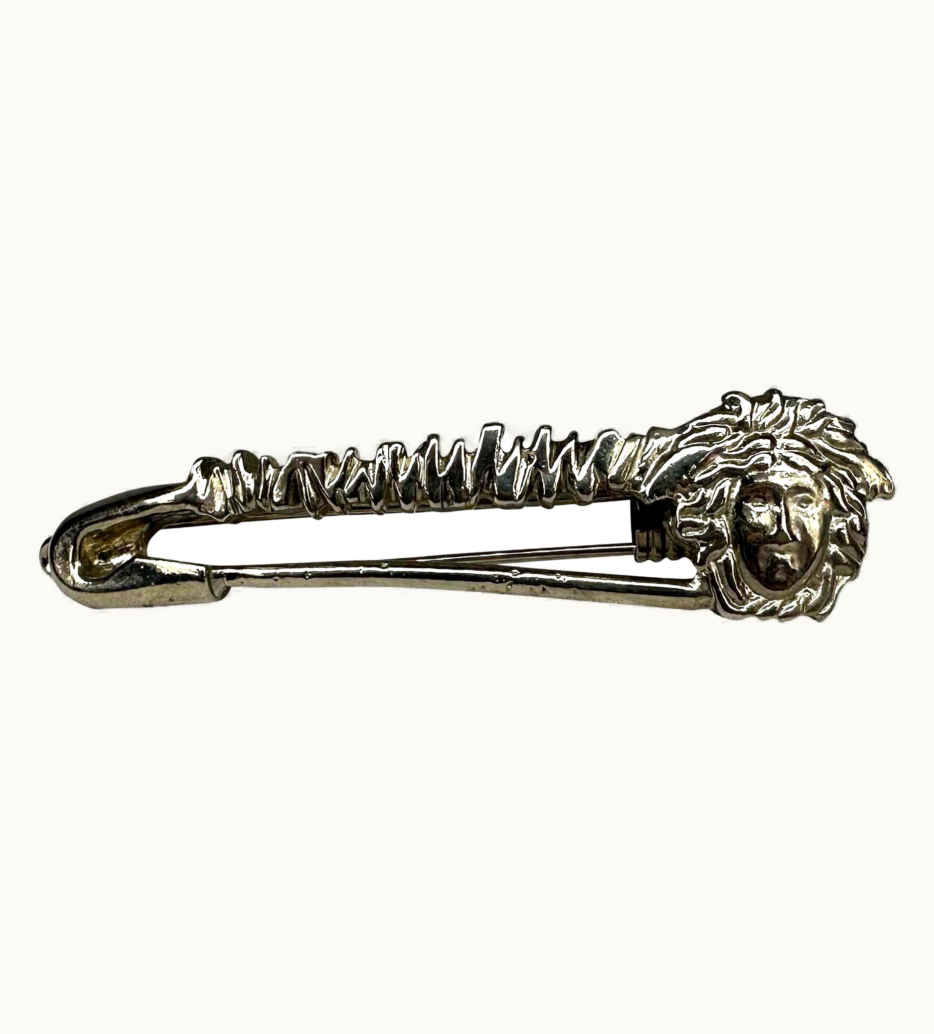 Gianni Versace Couture S/S 1994 Gianni Versace Silver Tone Safety Pin Medusa Hair Clip