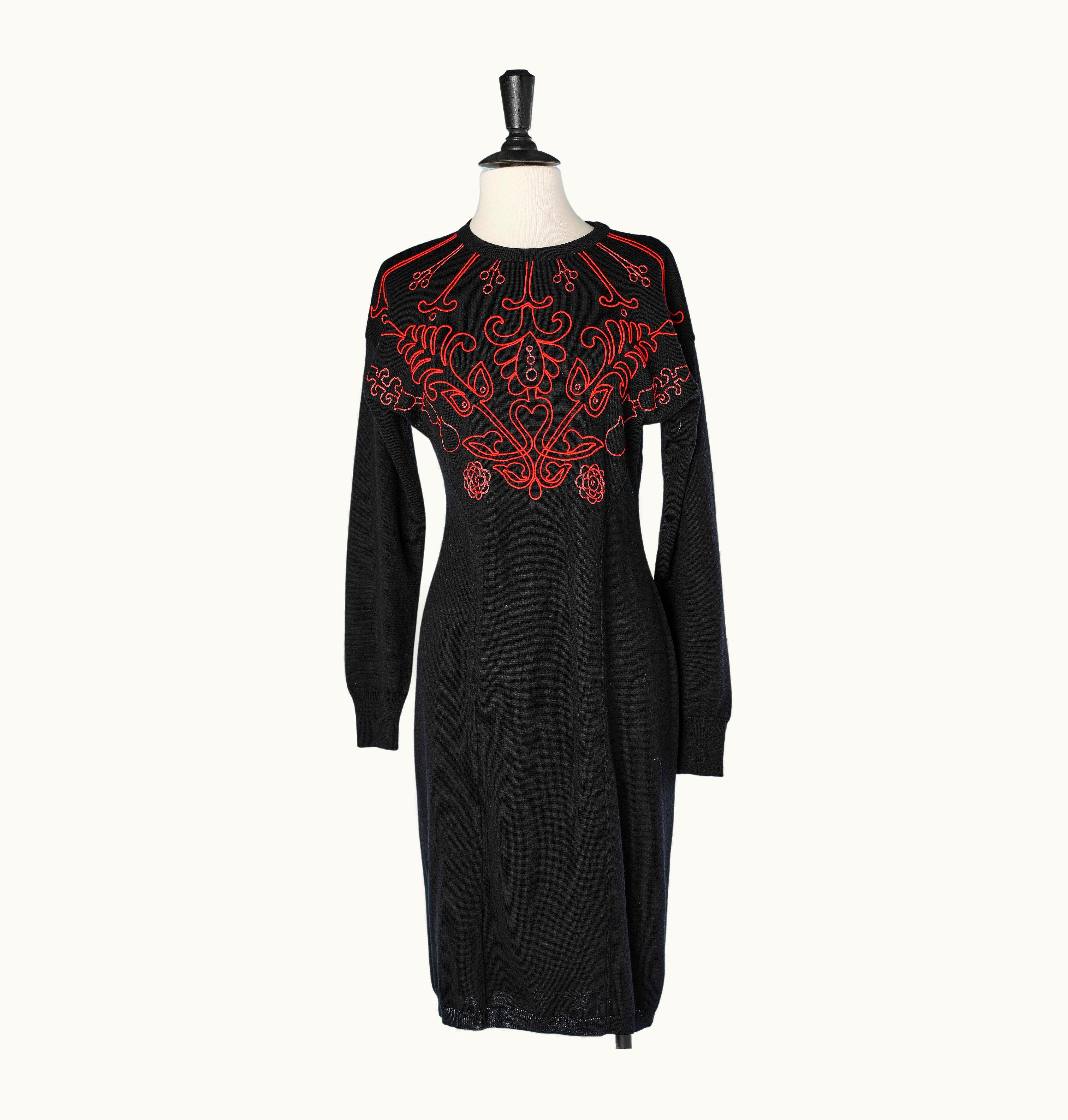 Versace Black Knit Dress With Red Passementerie Application Giani Versace